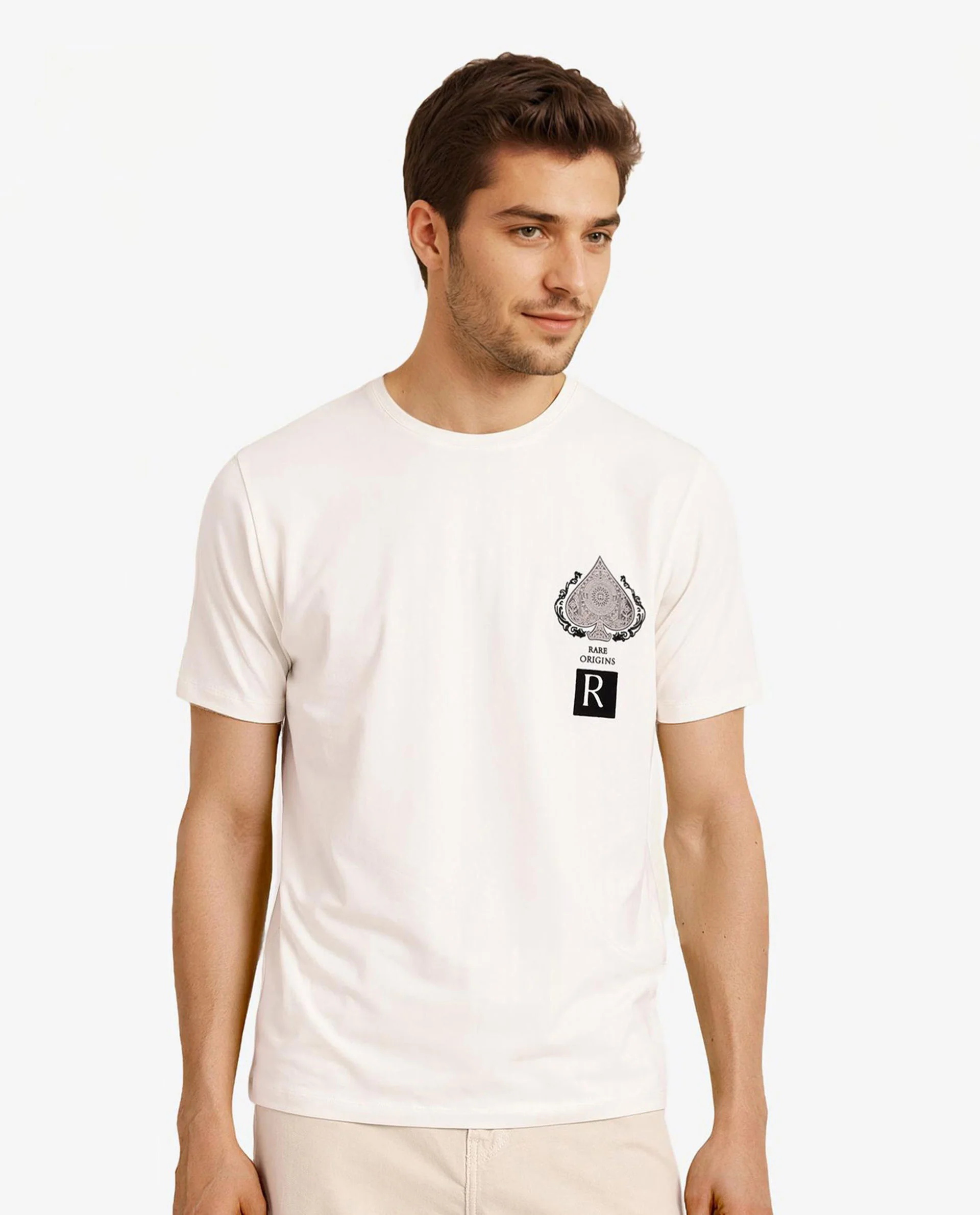Rare Rabbit Men's Rabo Off White Cotton Graphic Print Regular Fit Half Sleeve Crew Neck T-Shirt - Image 3