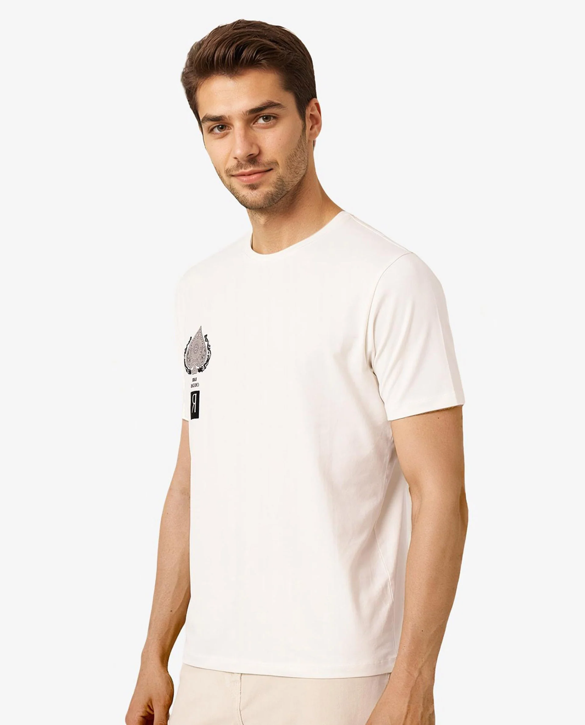 Rare Rabbit Men's Rabo Off White Cotton Graphic Print Regular Fit Half Sleeve Crew Neck T-Shirt - Image 7