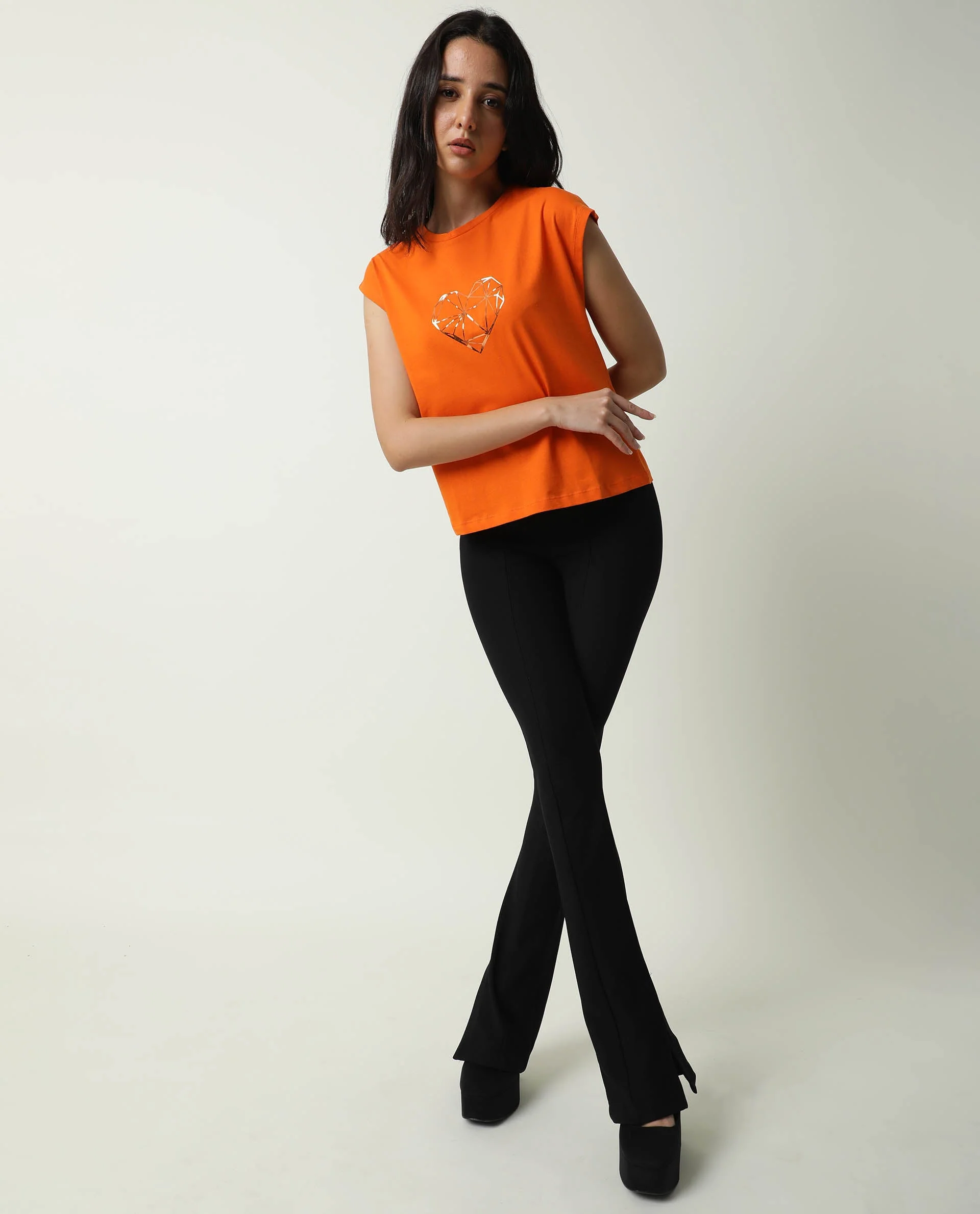 Rareism Women's Race Orange Cotton Crew Neck Graphic Print Regular Fit T-Shirt - Image 3