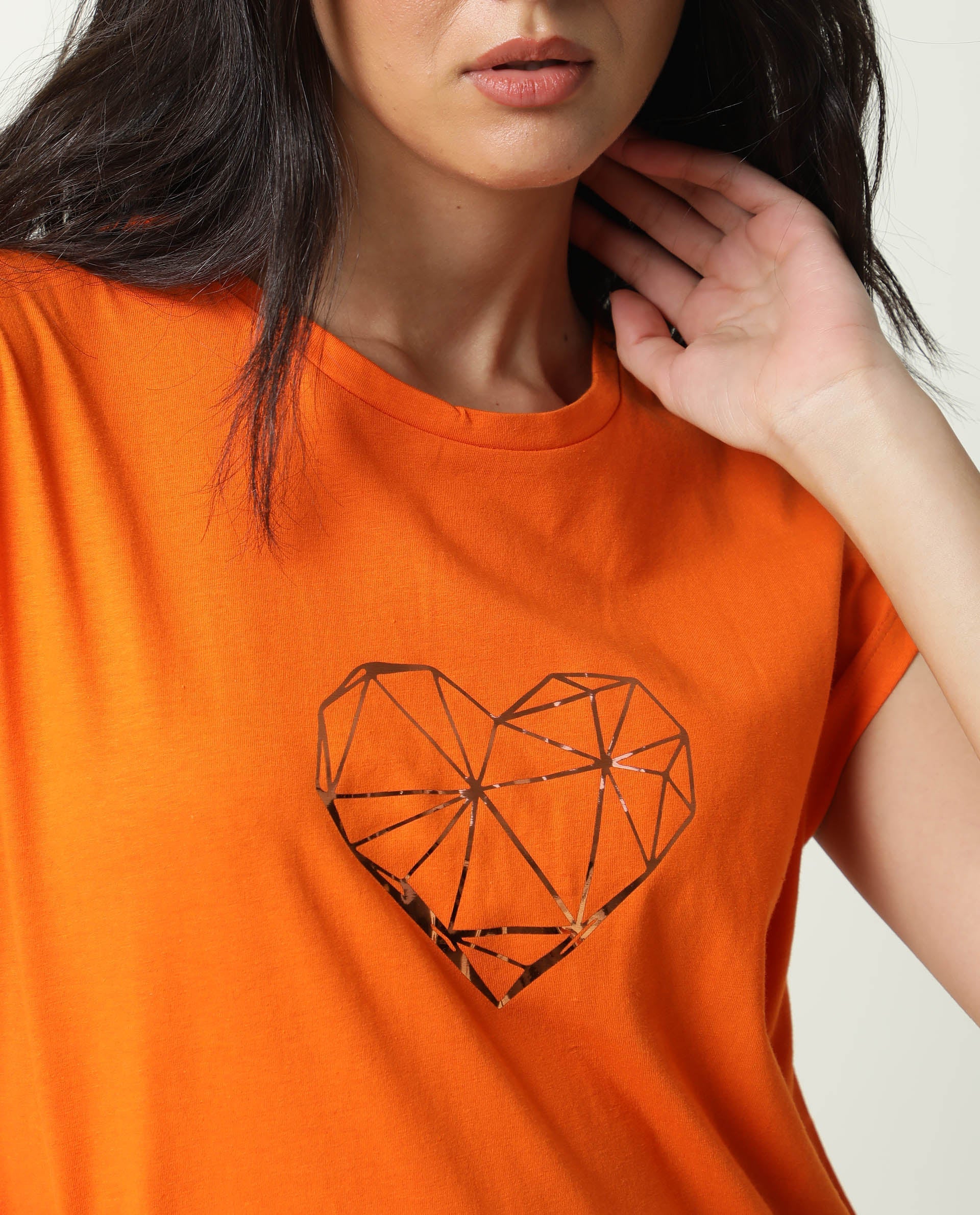Rareism Women's Race Orange Cotton Crew Neck Graphic Print Regular Fit T-Shirt - Image 4