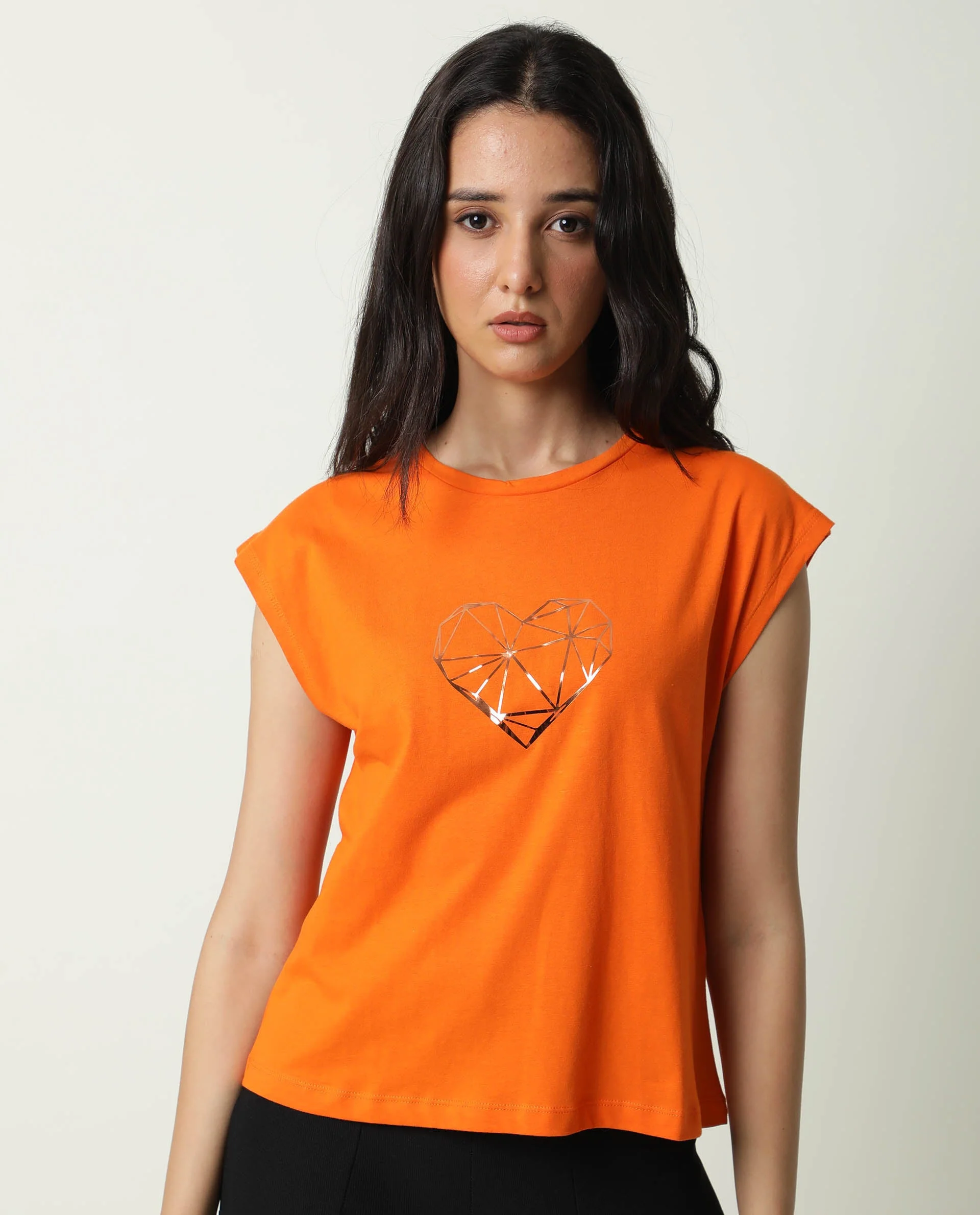 Rareism Women's Race Orange Cotton Crew Neck Graphic Print Regular Fit T-Shirt - Image 5