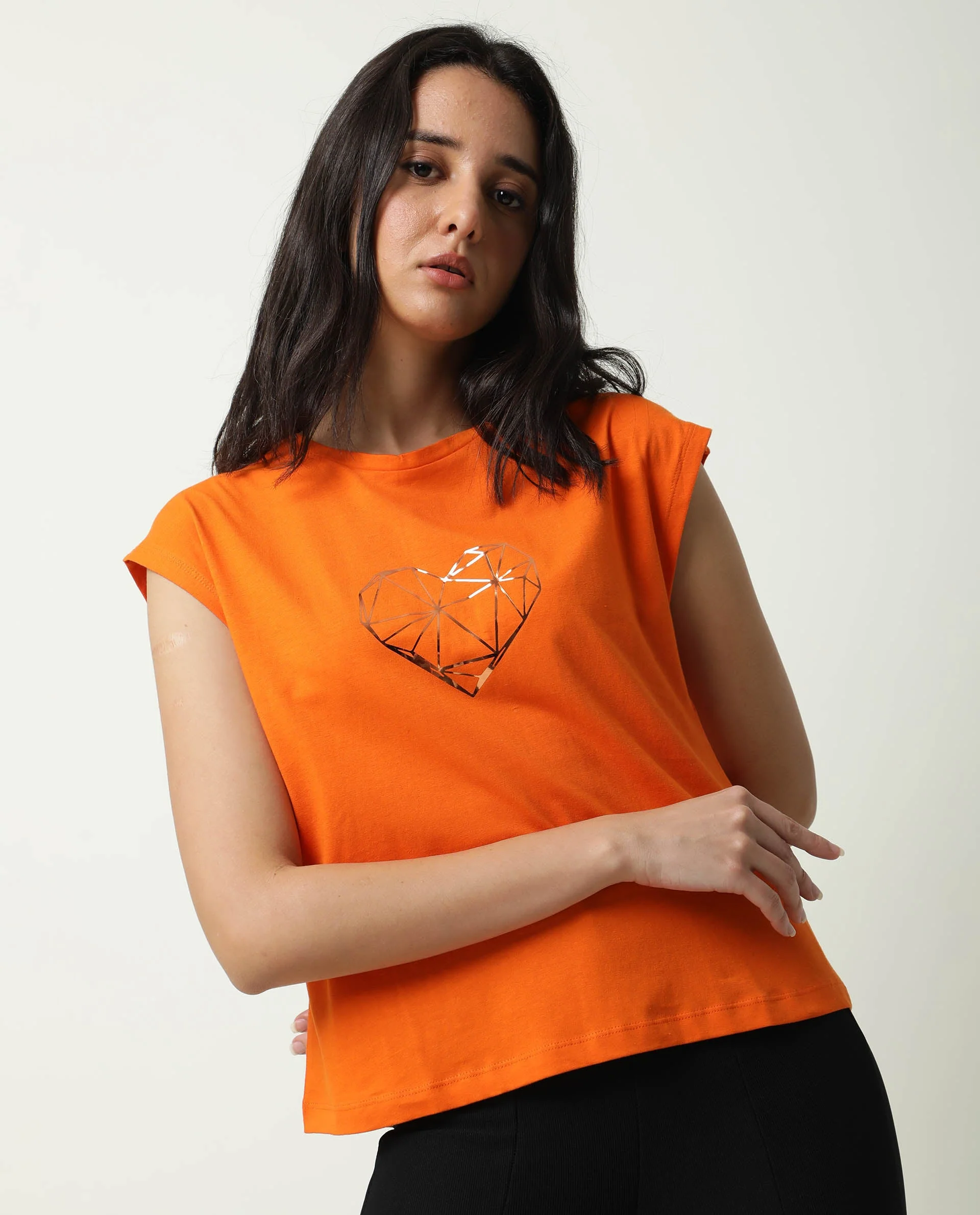 Rareism Women's Race Orange Cotton Crew Neck Graphic Print Regular Fit T-Shirt - Image 6