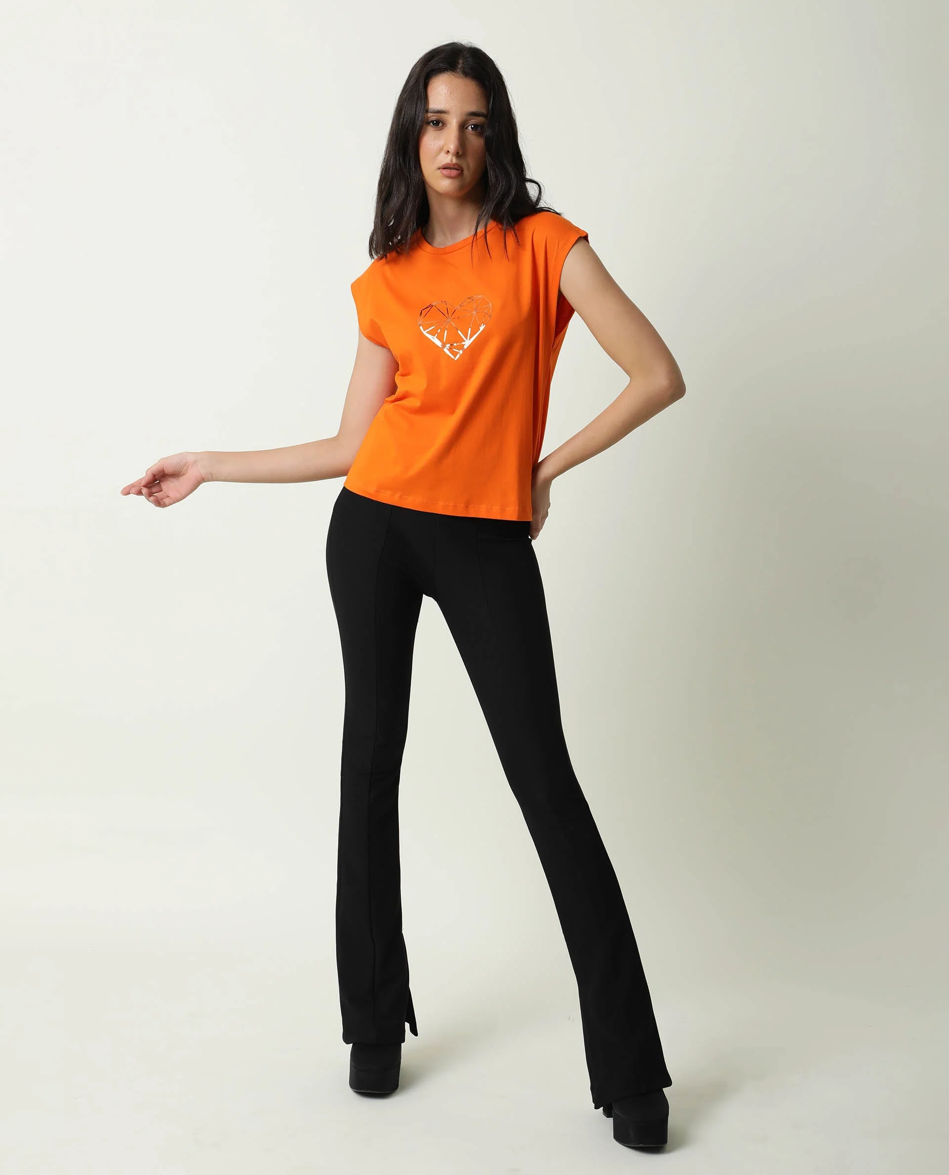 Rareism Women's Race Orange Cotton Crew Neck Graphic Print Regular Fit T-Shirt - Image 9