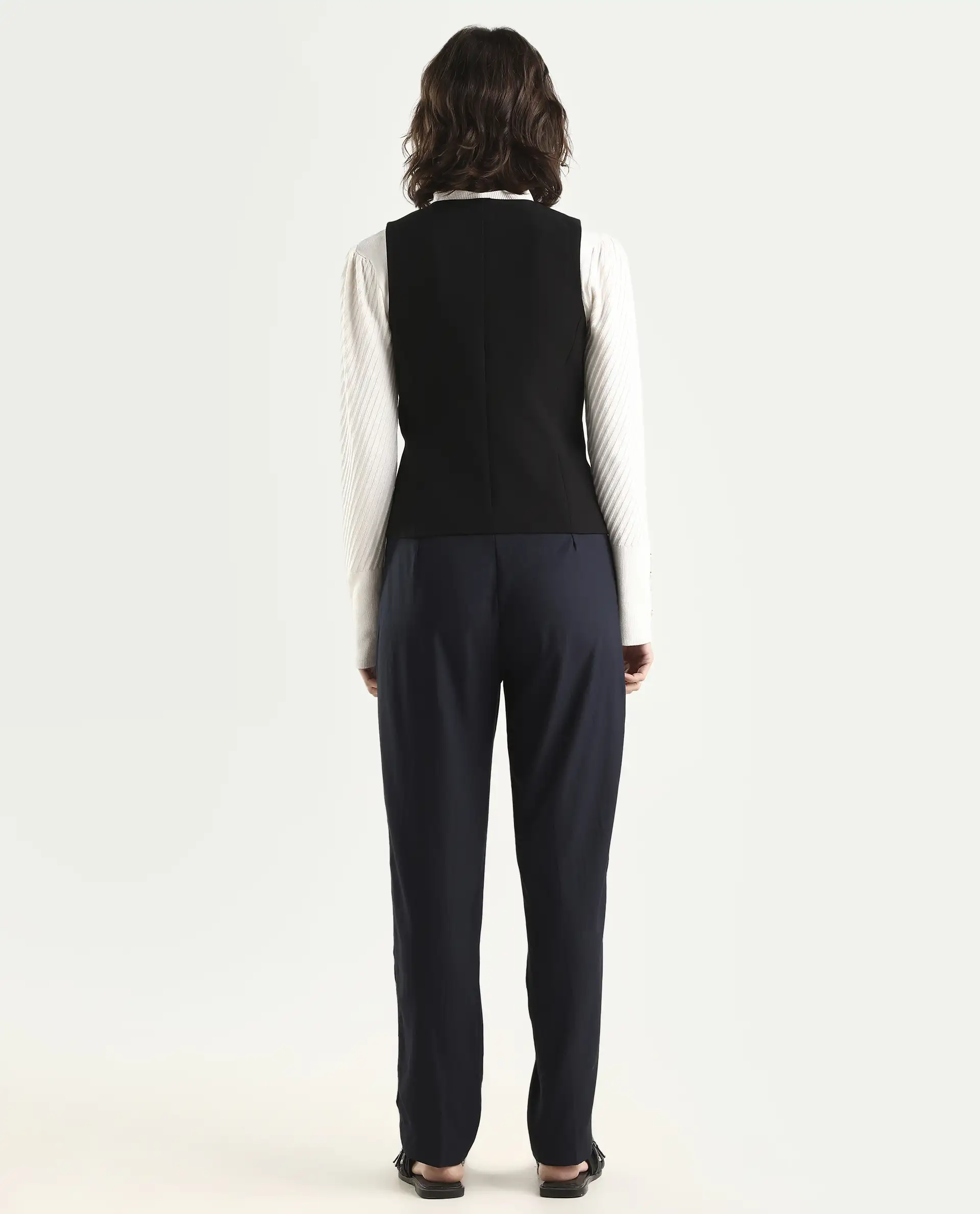 Rareism Women's Rachel Black Polyester Blend Plain Ankle Length Tailored Trouser - Image 7