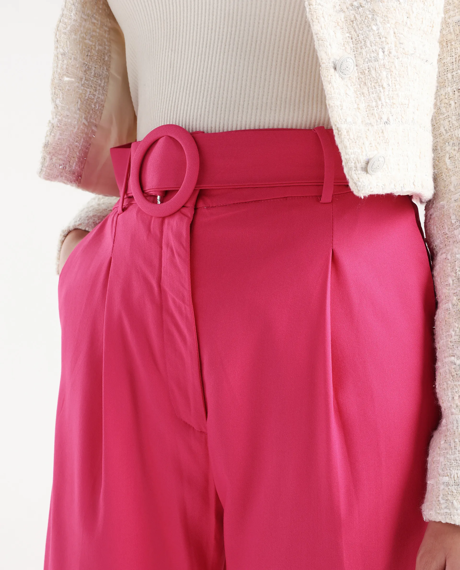 Rareism Women's Rachel Pink Polyester Blend Plain Ankle Length Tailored Trouser - Image 3