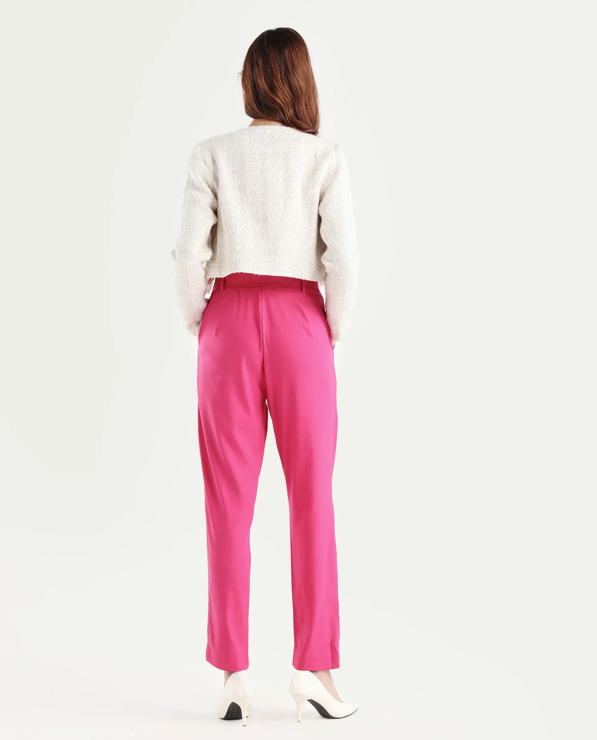 Rareism Women's Rachel Pink Polyester Blend Plain Ankle Length Tailored Trouser - Image 6