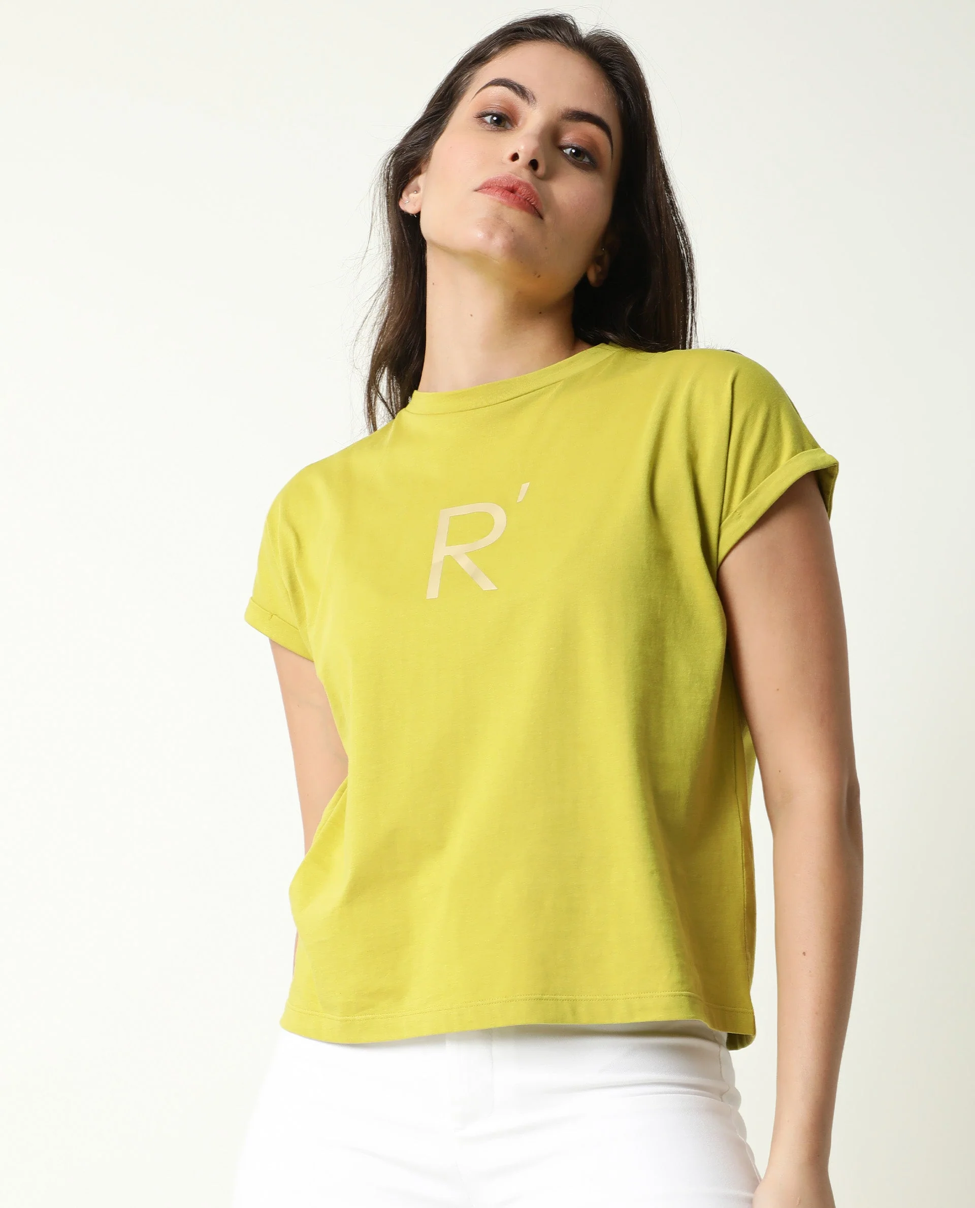 Rareism Women's Rad Green Cotton Crew Neck Graphic Print Regular Fit T-Shirt - Image 5