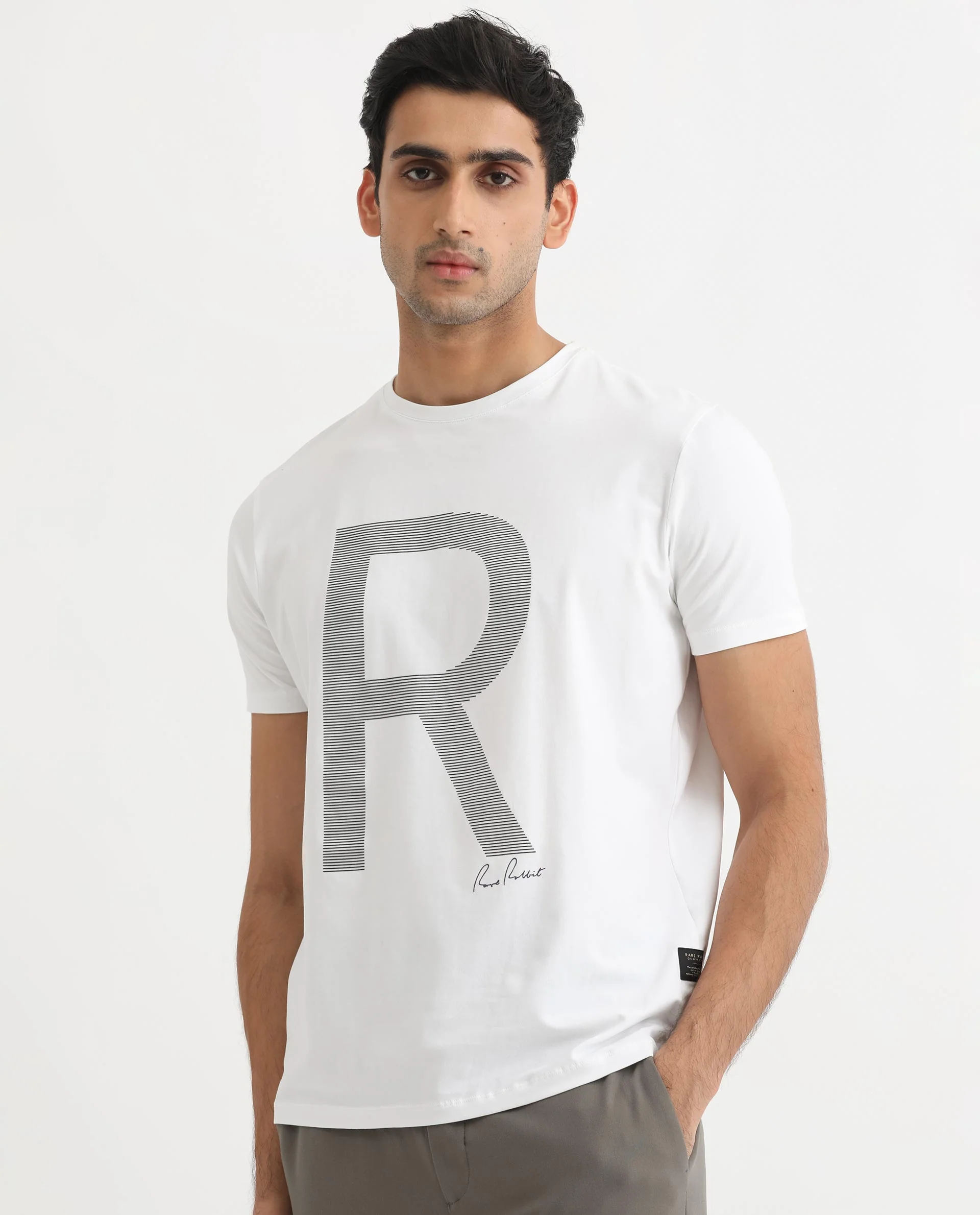Rare Rabbit Men's Radd White Cotton Graphic Print Regular Fit Half Sleeve Crew Neck T-Shirt - Image 4