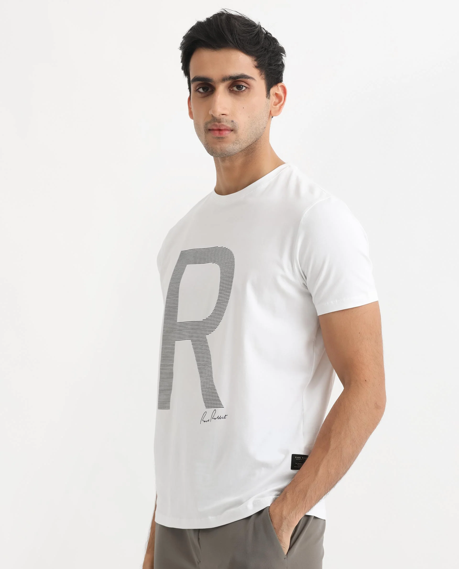 Rare Rabbit Men's Radd White Cotton Graphic Print Regular Fit Half Sleeve Crew Neck T-Shirt - Image 5