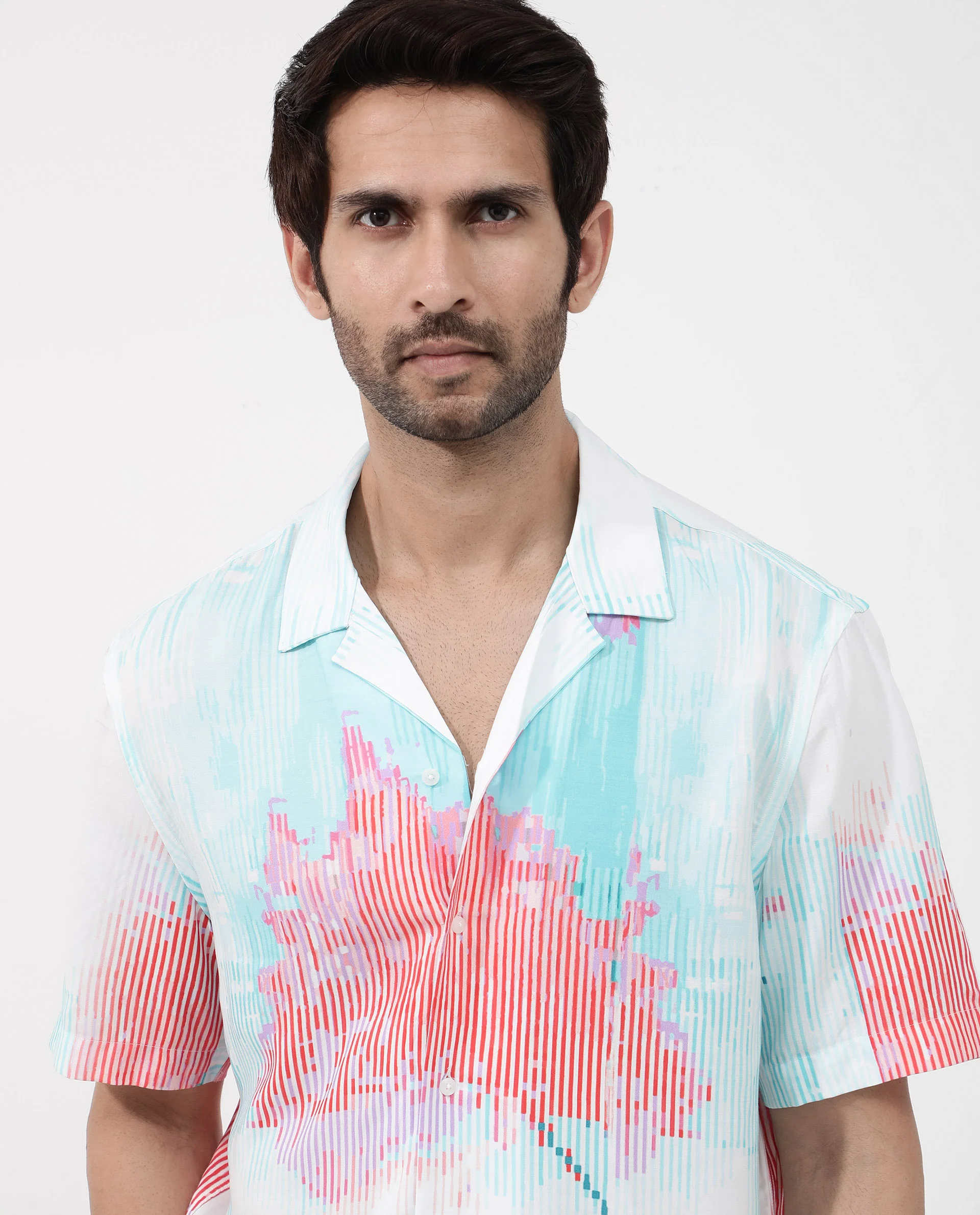 Rare Rabbit Men's Radet White Viscose Abstract Print Boxy Fit Half Sleeve Cuban Collar Shirt - Image 10