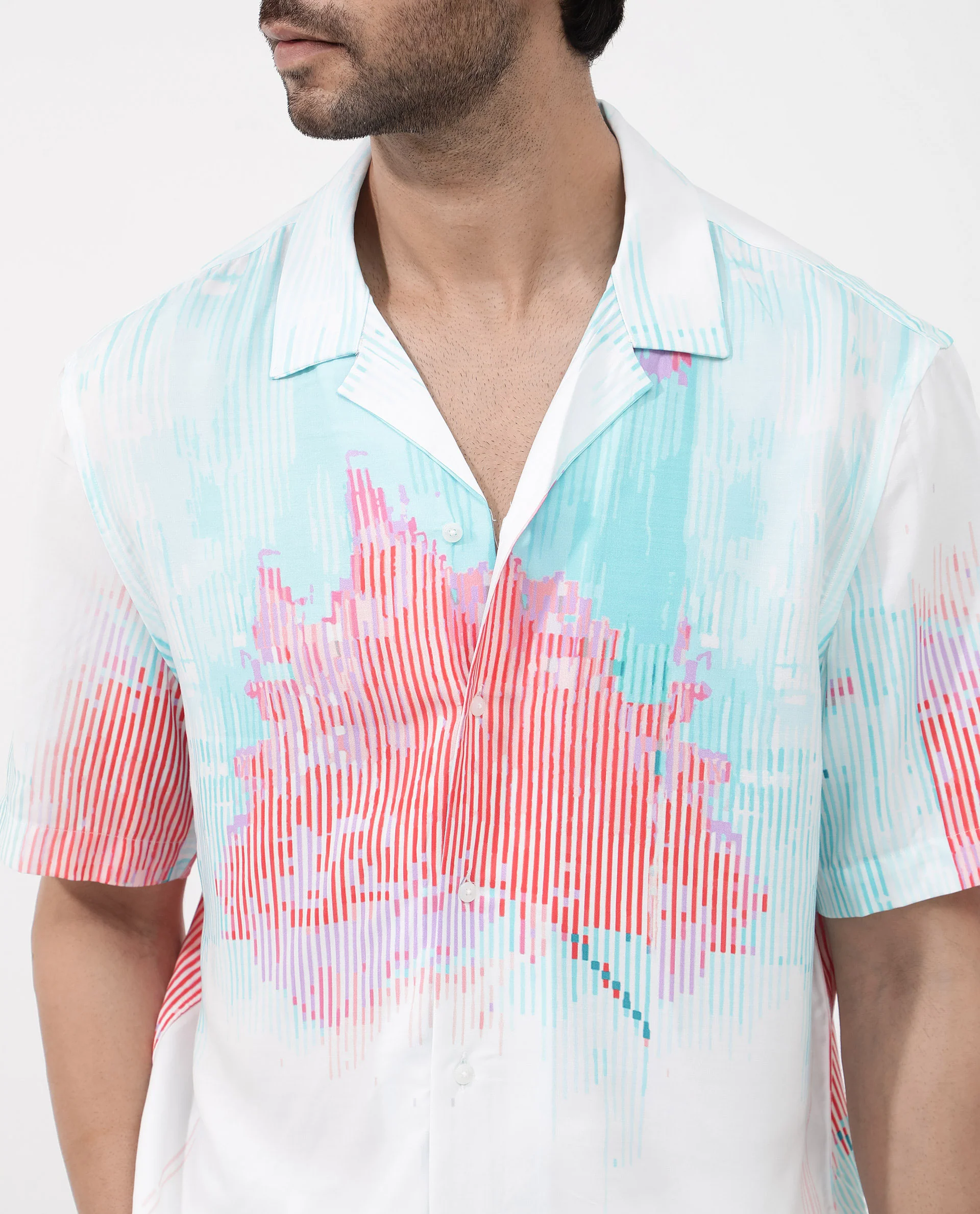 Rare Rabbit Men's Radet White Viscose Abstract Print Boxy Fit Half Sleeve Cuban Collar Shirt - Image 4