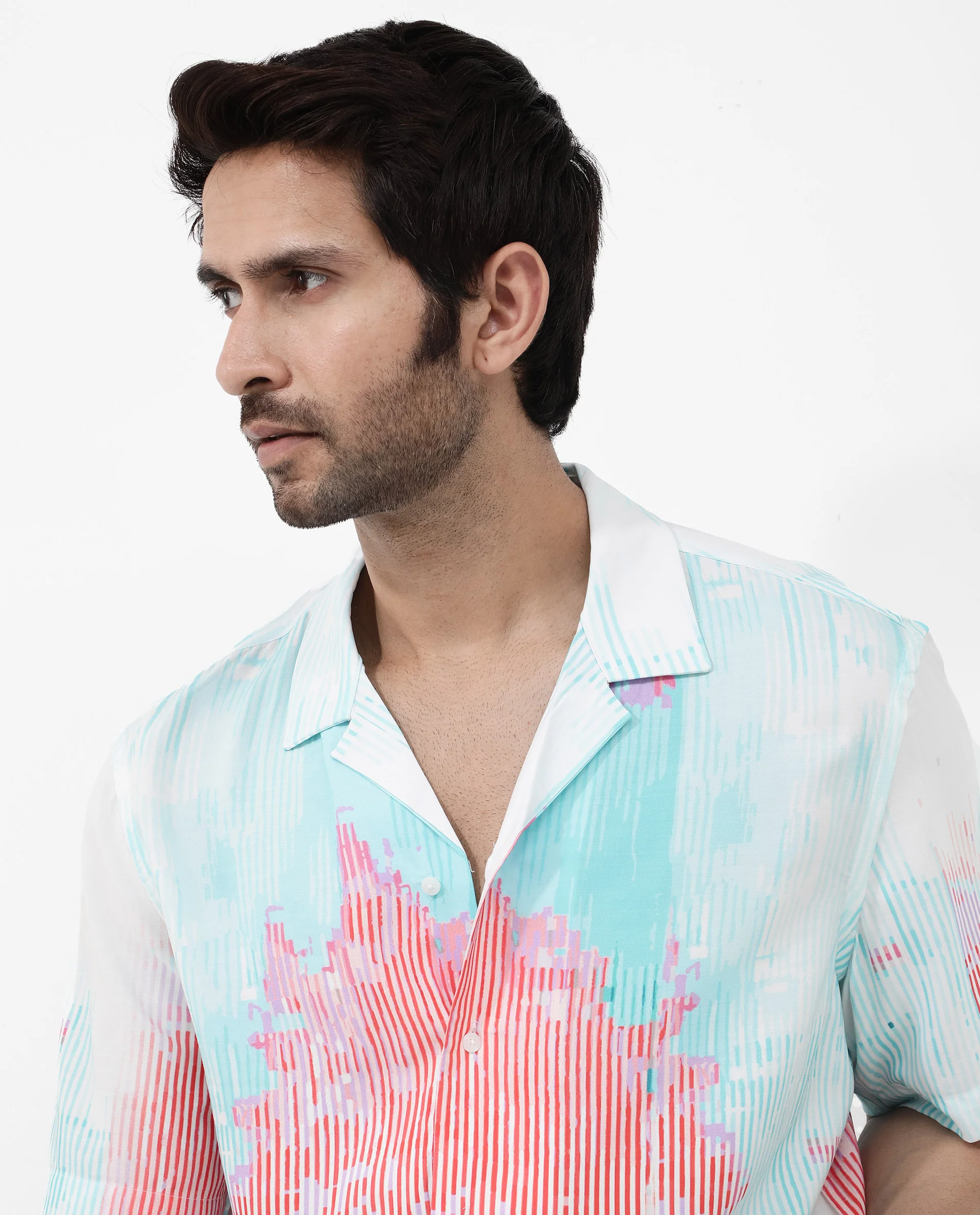 Rare Rabbit Men's Radet White Viscose Abstract Print Boxy Fit Half Sleeve Cuban Collar Shirt - Image 5