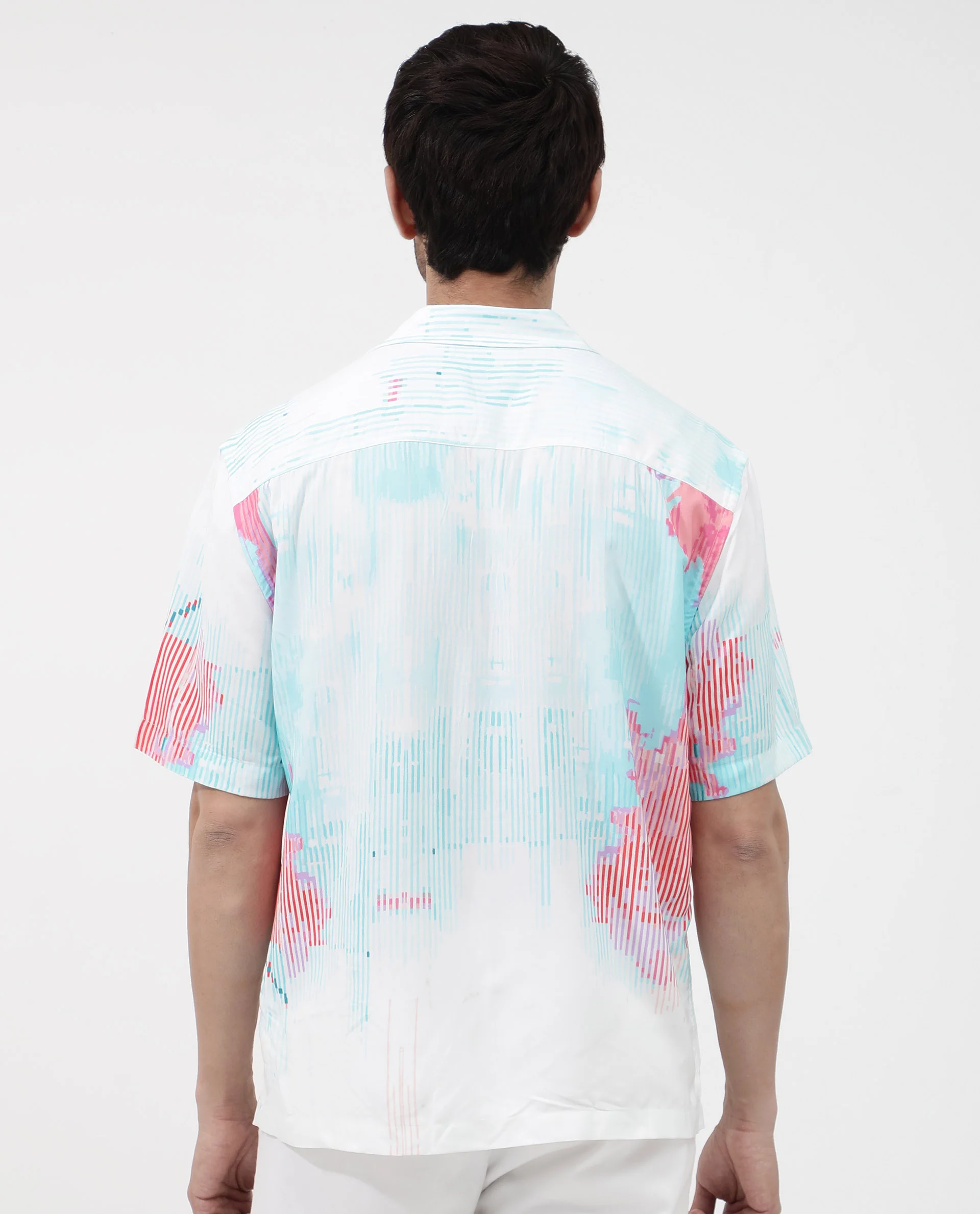 Rare Rabbit Men's Radet White Viscose Abstract Print Boxy Fit Half Sleeve Cuban Collar Shirt - Image 6