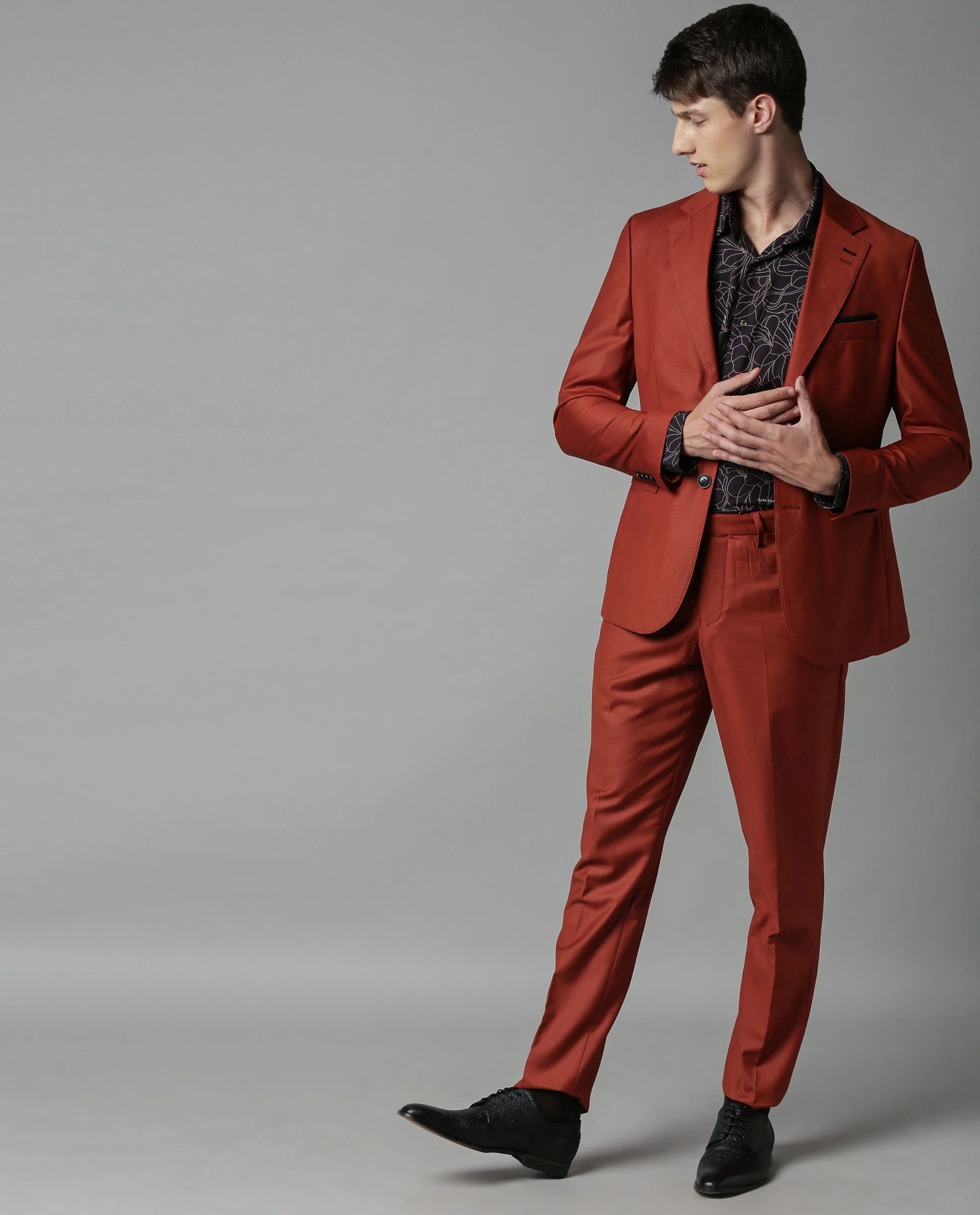 Rare Rabbit Men's Radiant Rust Polyester Plain Tailored Fit Full Sleeve Lapel Neck Blazer - Image 5