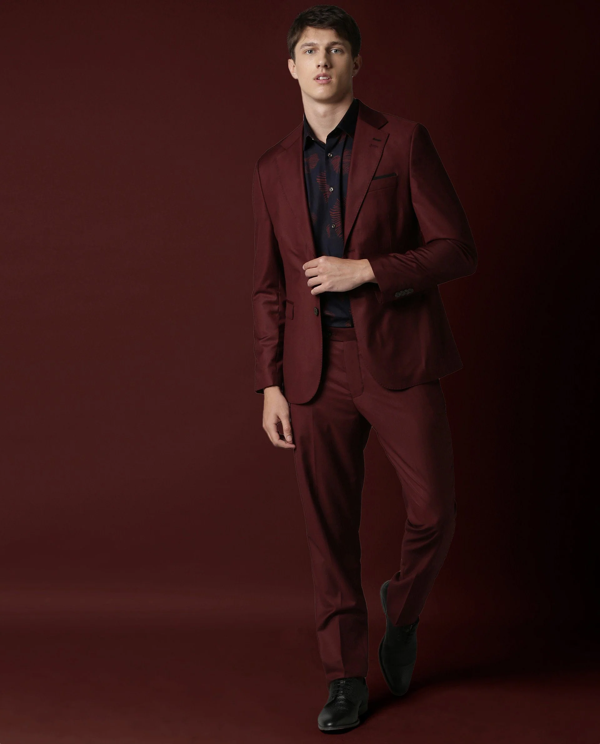 Rare Rabbit Men's Radiant Maroon Polyester Tailored Fit Full Sleeve Lapel Neck Blazer - Image 2