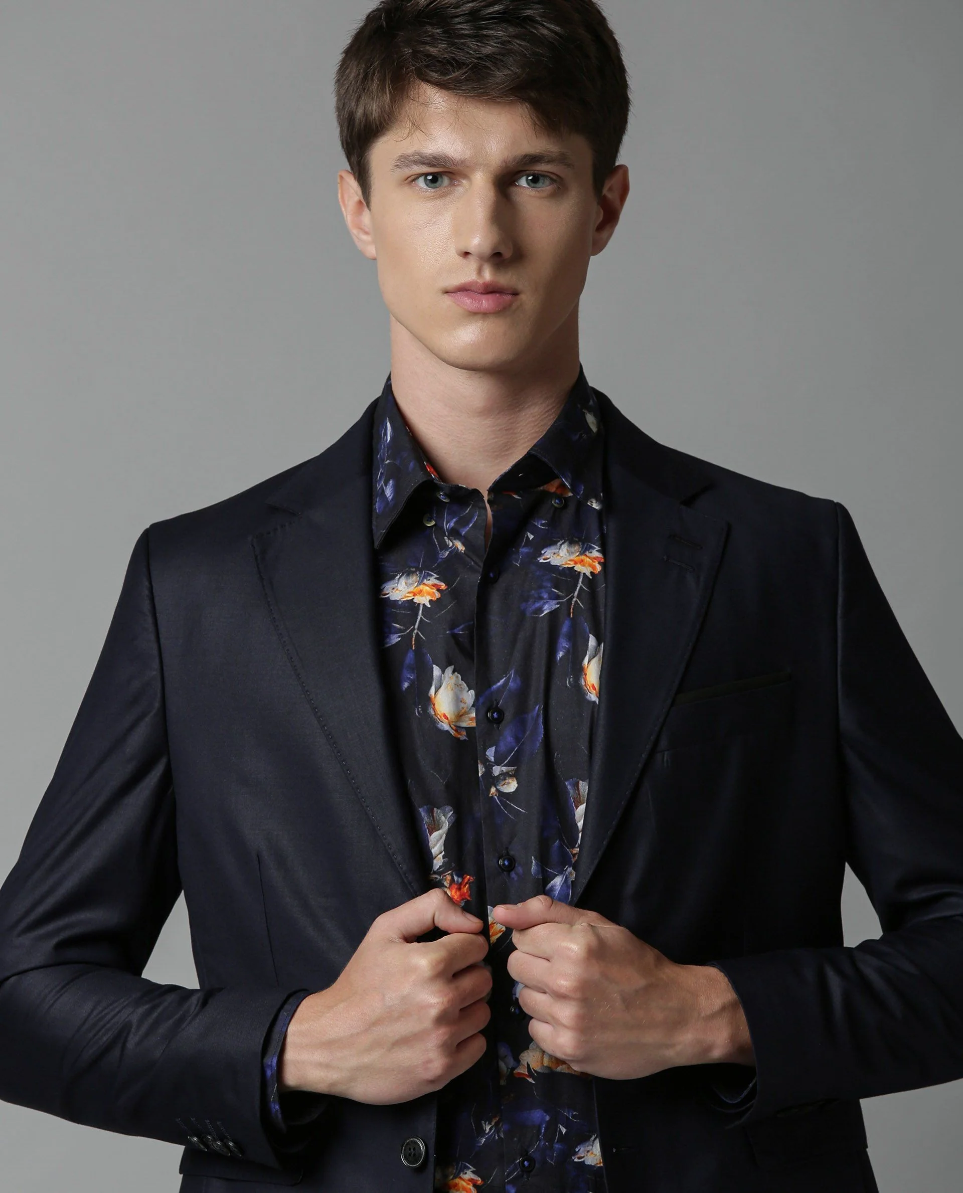 Rare Rabbit Men's Radiant Navy Polyester Tailored Fit Full Sleeve Lapel Neck Blazer