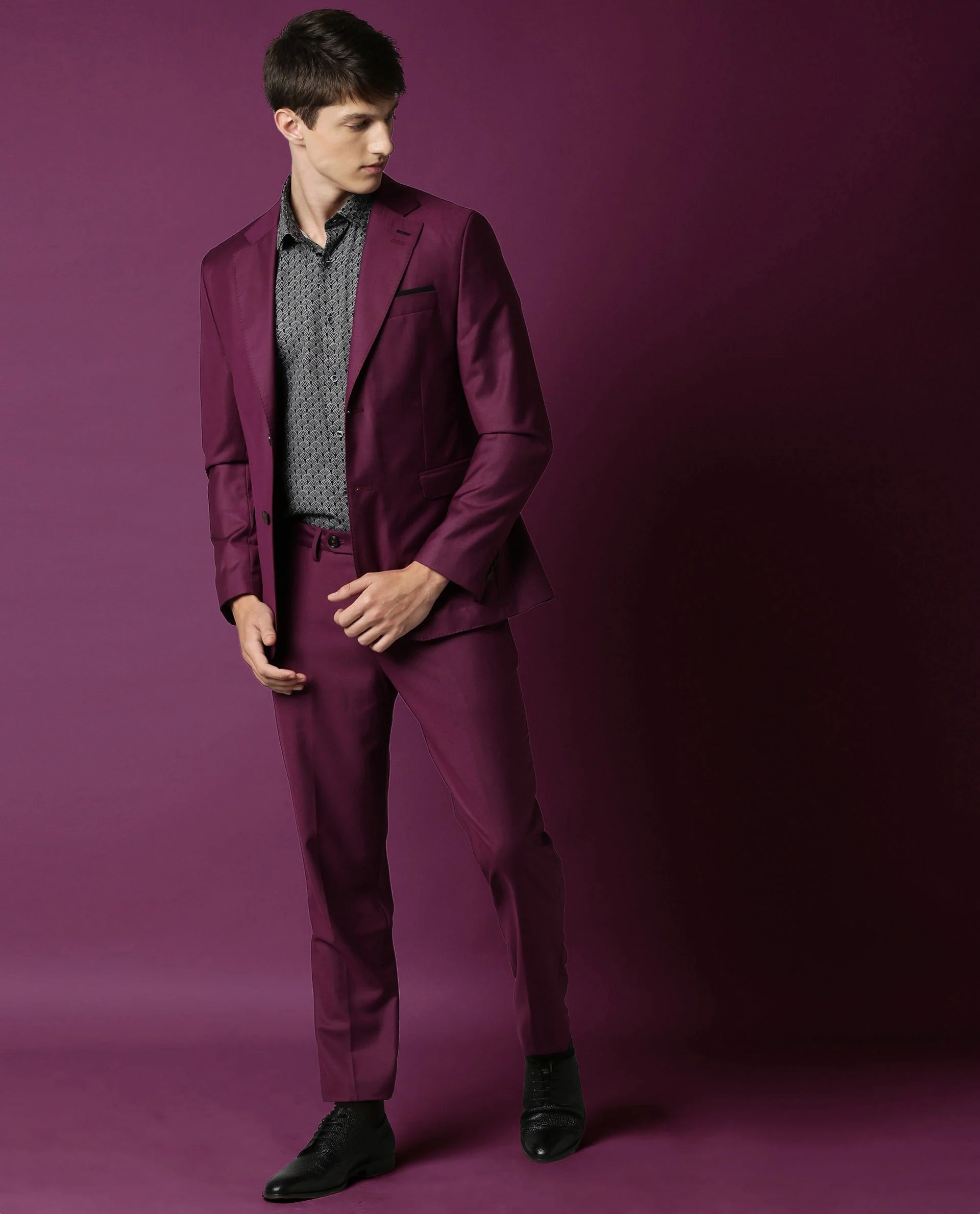 Rare Rabbit Men's Radiant Purple Polyester Tailored Fit Full Sleeve Lapel Neck Blazer - Image 2
