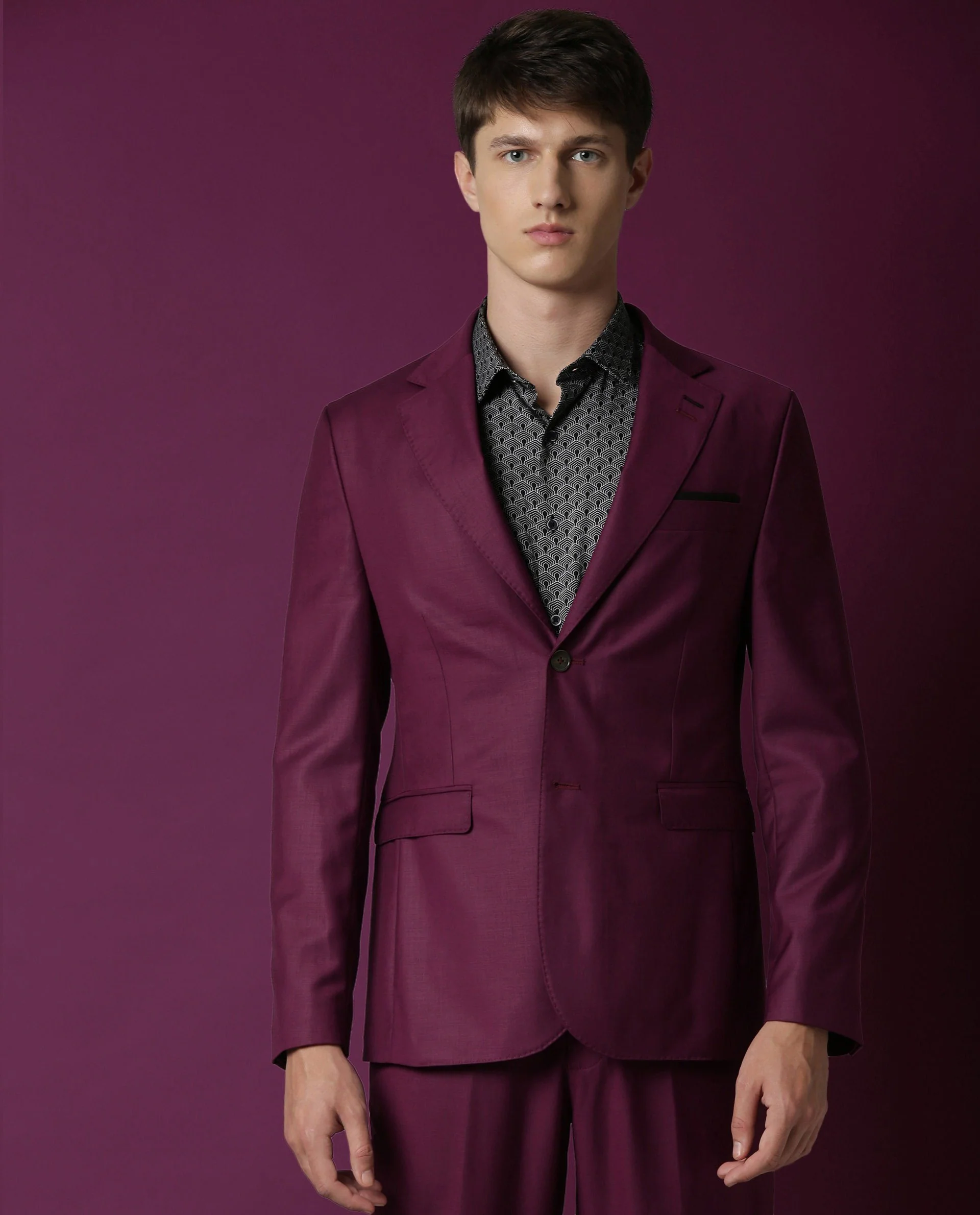 Rare Rabbit Men's Radiant Purple Polyester Tailored Fit Full Sleeve Lapel Neck Blazer - Image 3