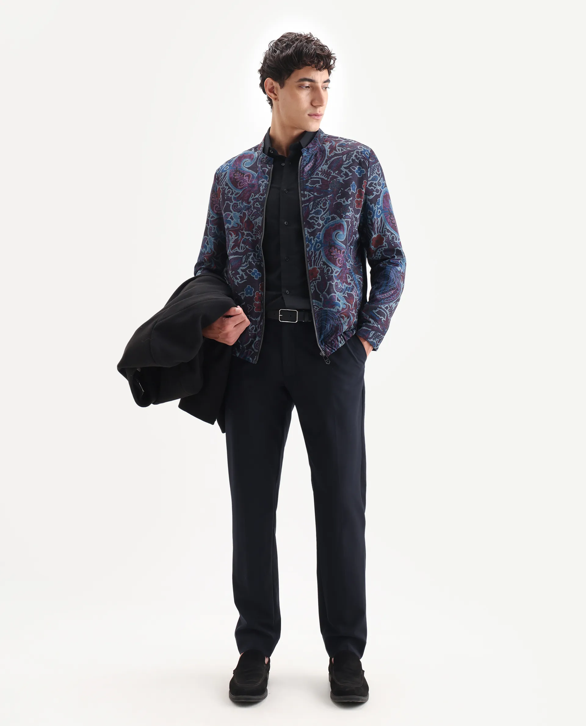 Rare Rabbit Men's Radio Dark Purple Polyester Paisley Print Regular Fit Full Sleeve Mandarin Collar Jacket - Image 2