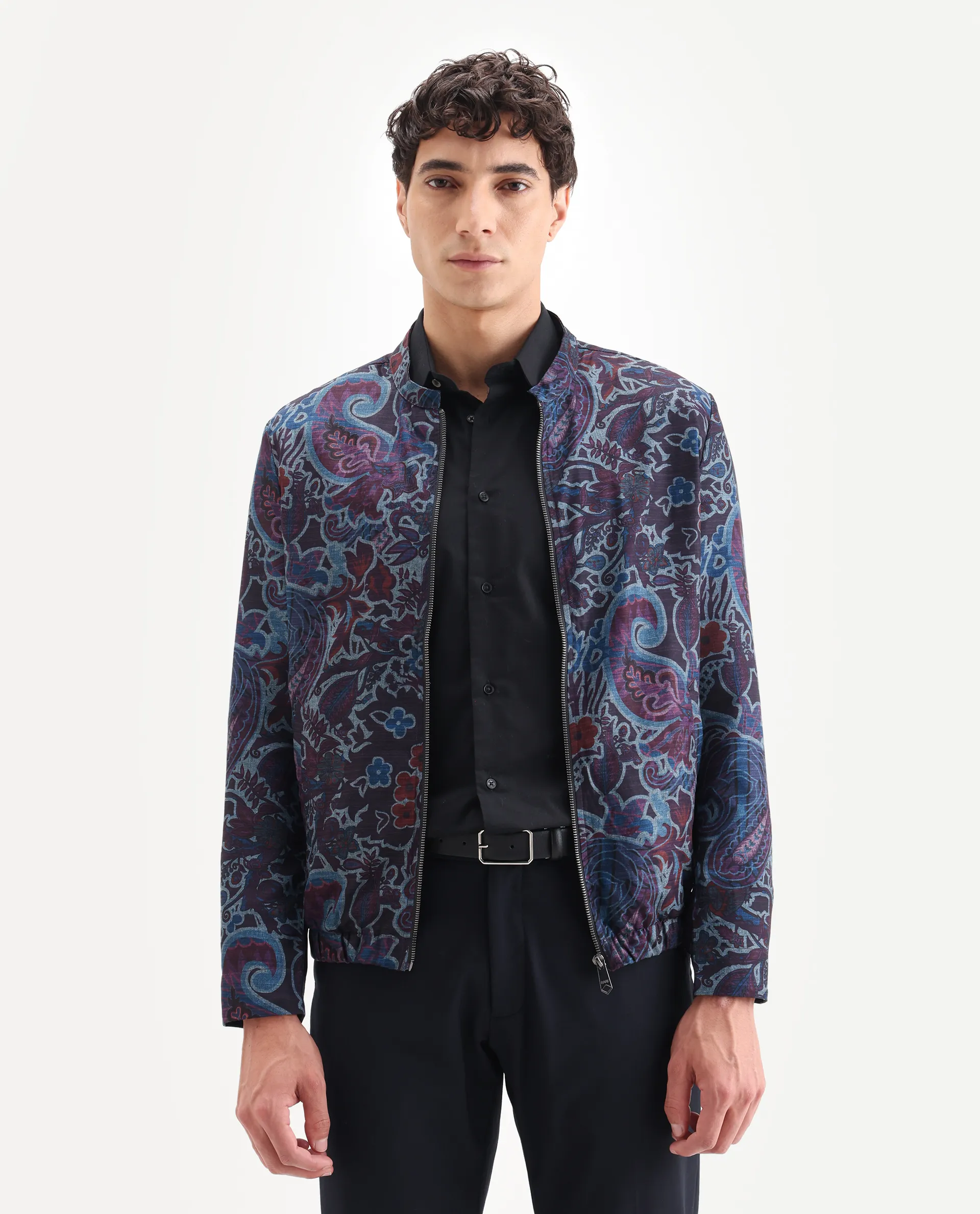 Rare Rabbit Men's Radio Dark Purple Polyester Paisley Print Regular Fit Full Sleeve Mandarin Collar Jacket - Image 4