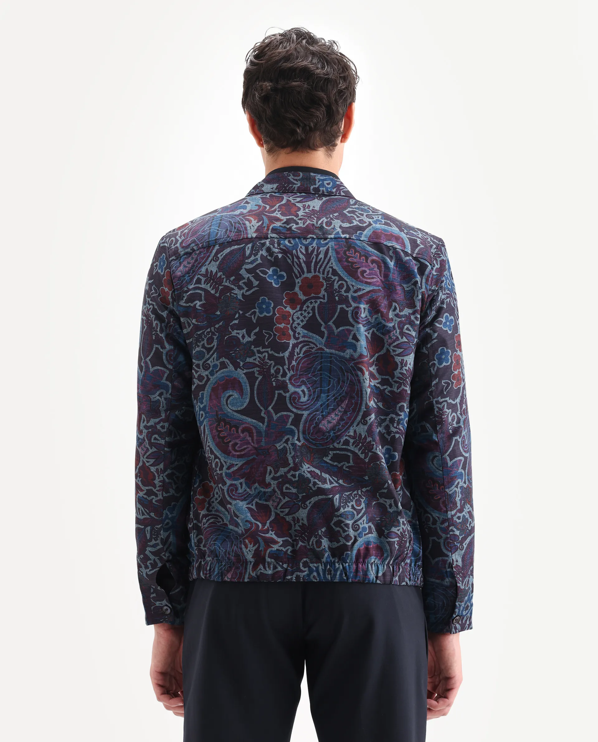 Rare Rabbit Men's Radio Dark Purple Polyester Paisley Print Regular Fit Full Sleeve Mandarin Collar Jacket - Image 7