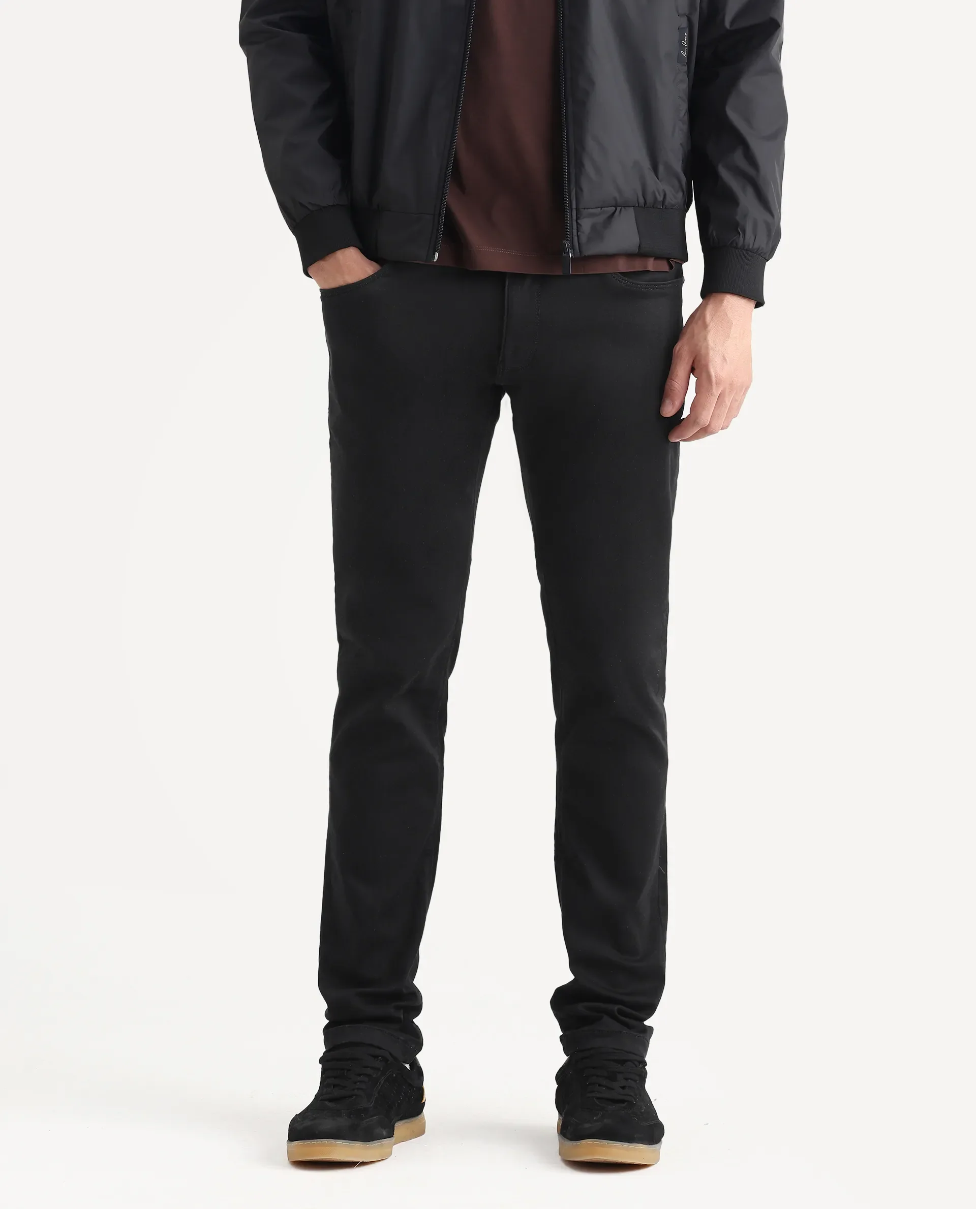 Rare Rabbit Men's Radley Black Cotton Plain Hawk Slim Fit Jeans - Image 2