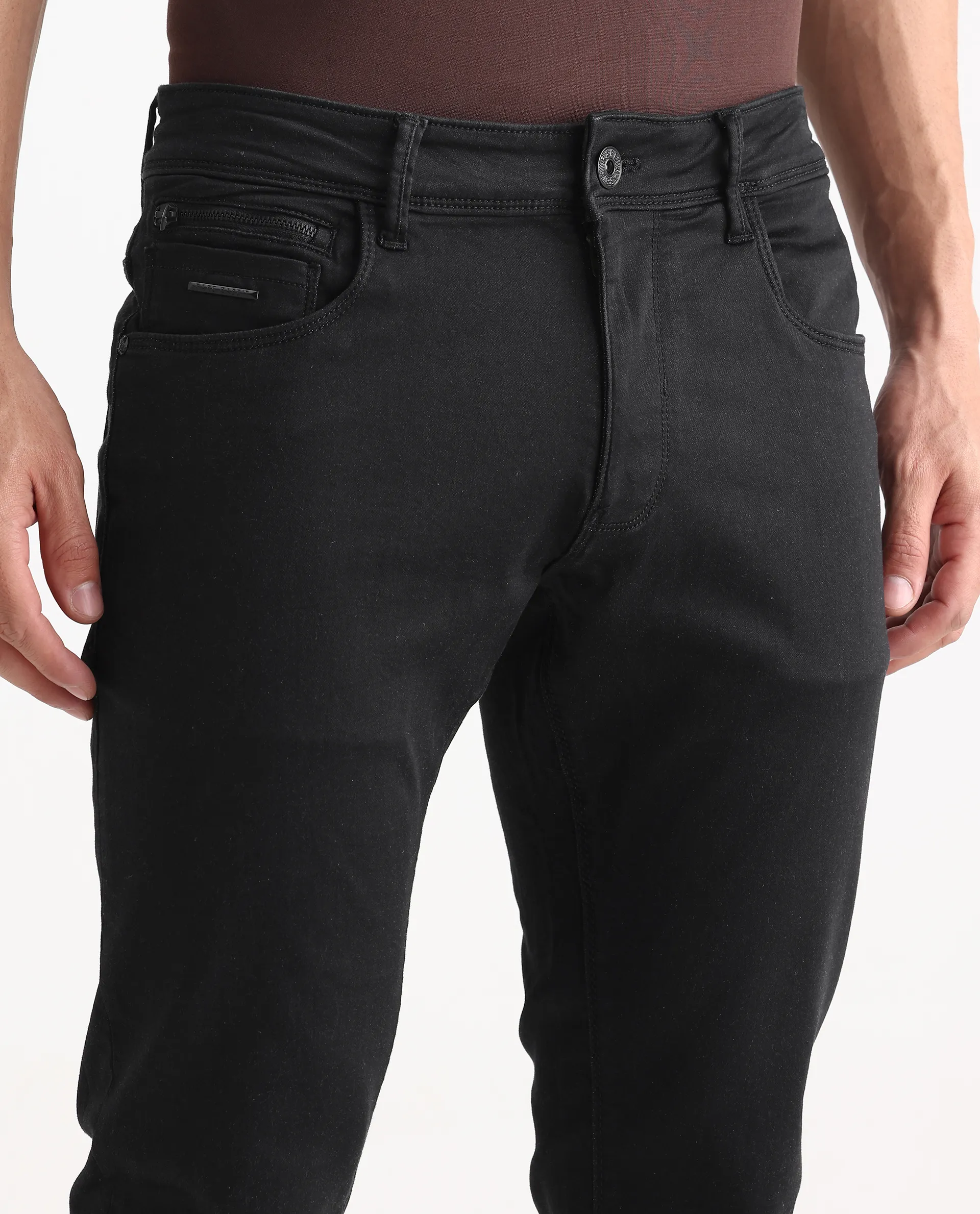 Rare Rabbit Men's Radley Black Cotton Plain Hawk Slim Fit Jeans - Image 3