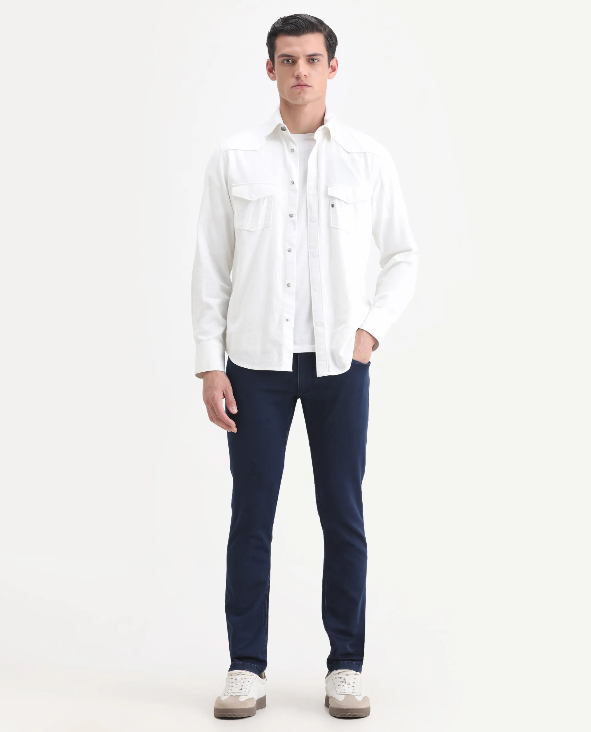 Rare Rabbit Men's Radley Blue Cotton Plain Hawk Slim Fit Jeans