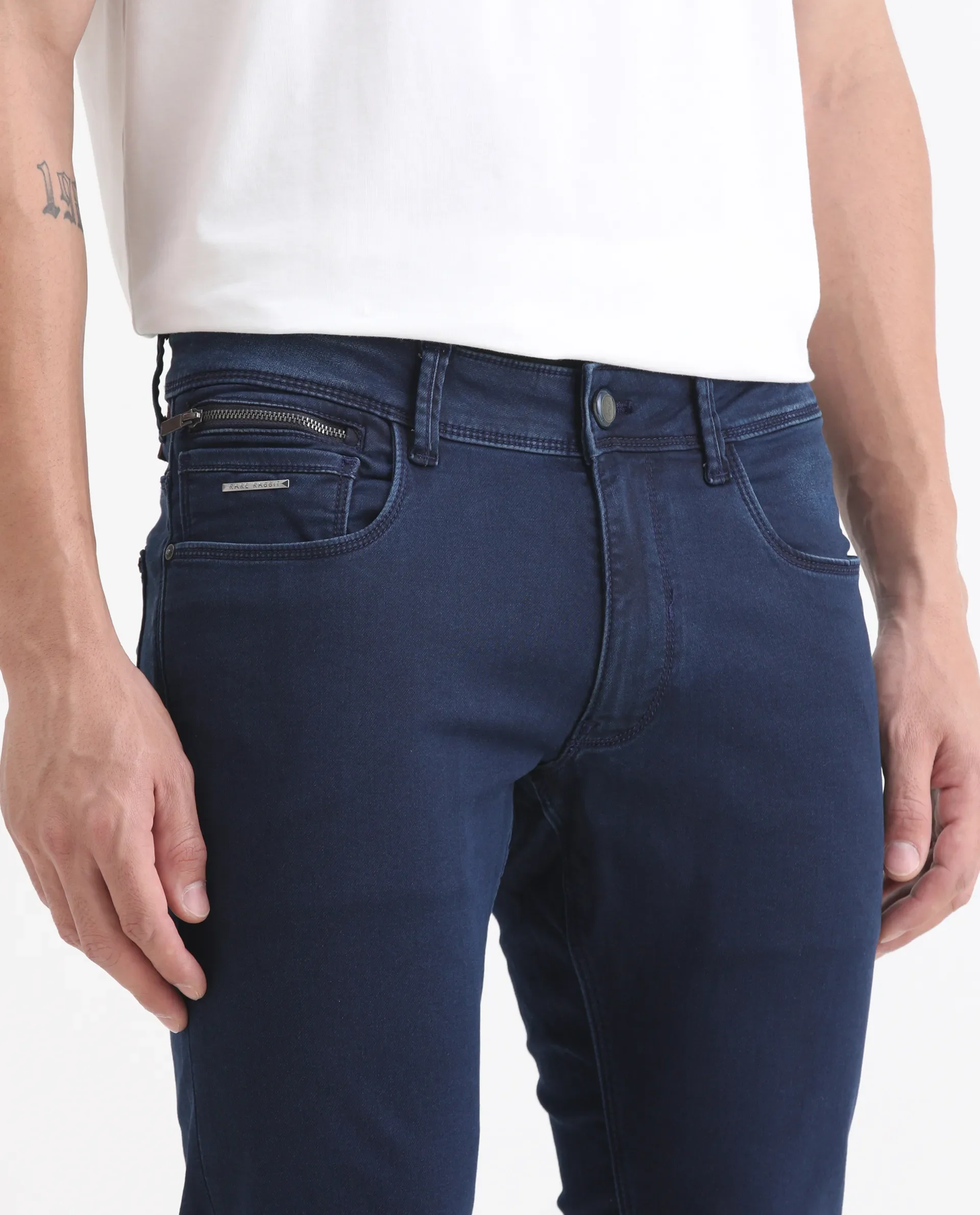 Rare Rabbit Men's Radley Blue Cotton Plain Hawk Slim Fit Jeans - Image 3