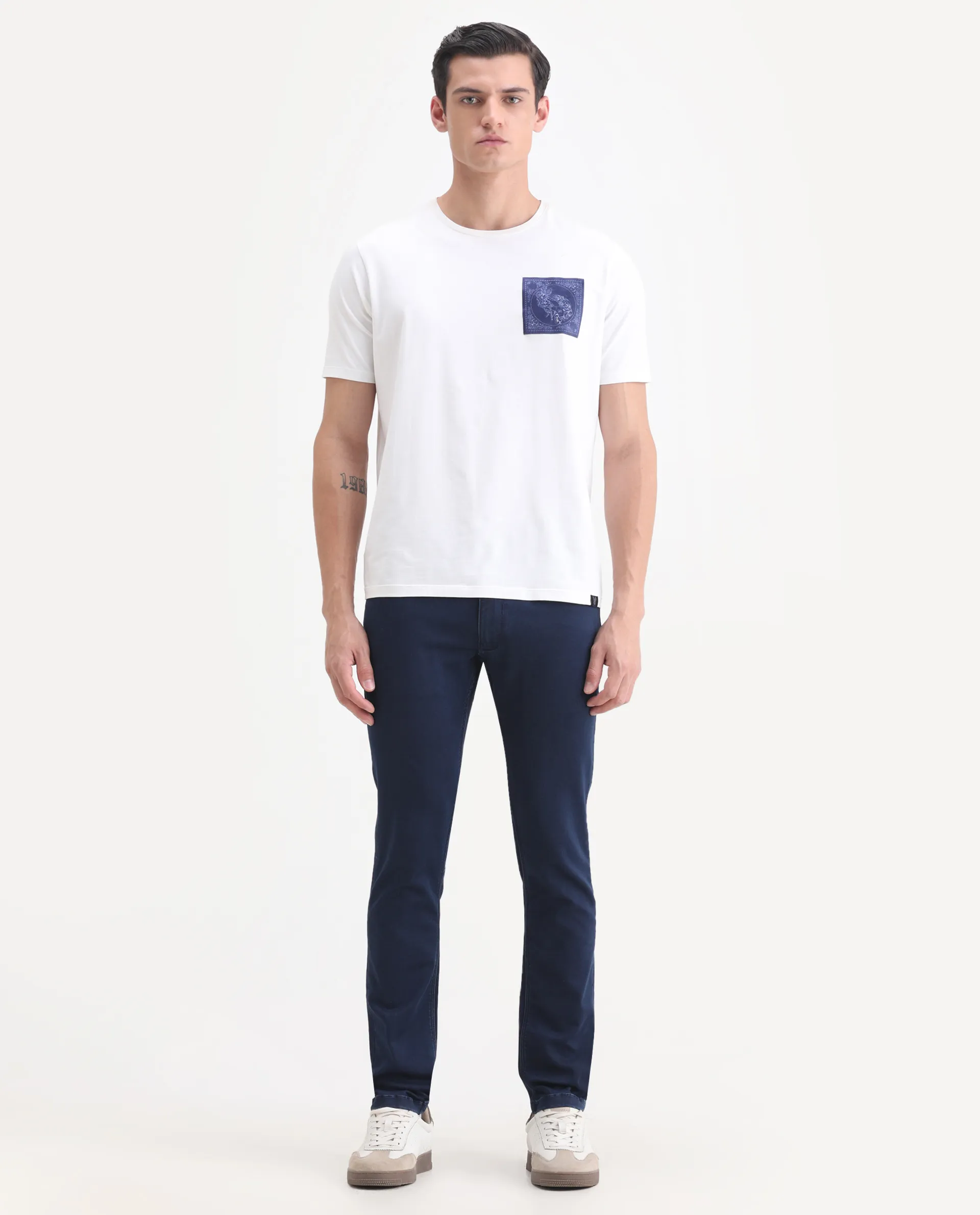 Rare Rabbit Men's Radley Blue Cotton Plain Hawk Slim Fit Jeans - Image 4