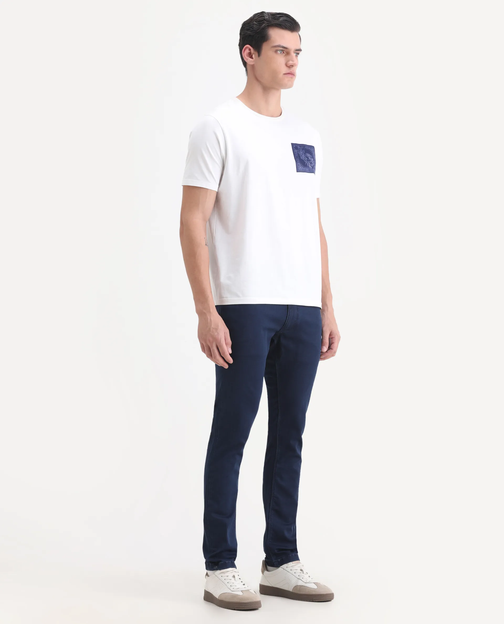 Rare Rabbit Men's Radley Blue Cotton Plain Hawk Slim Fit Jeans - Image 6