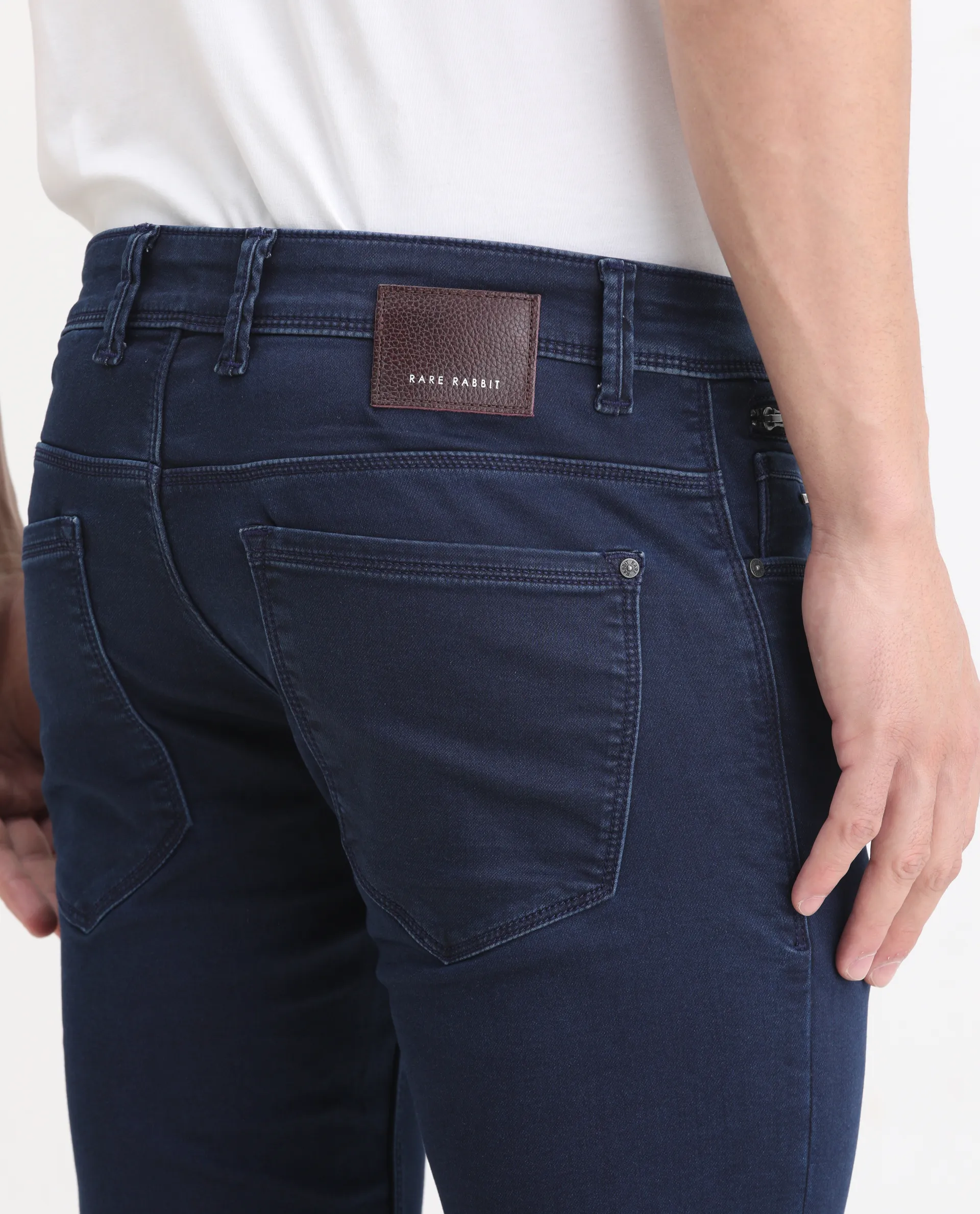 Rare Rabbit Men's Radley Blue Cotton Plain Hawk Slim Fit Jeans - Image 7