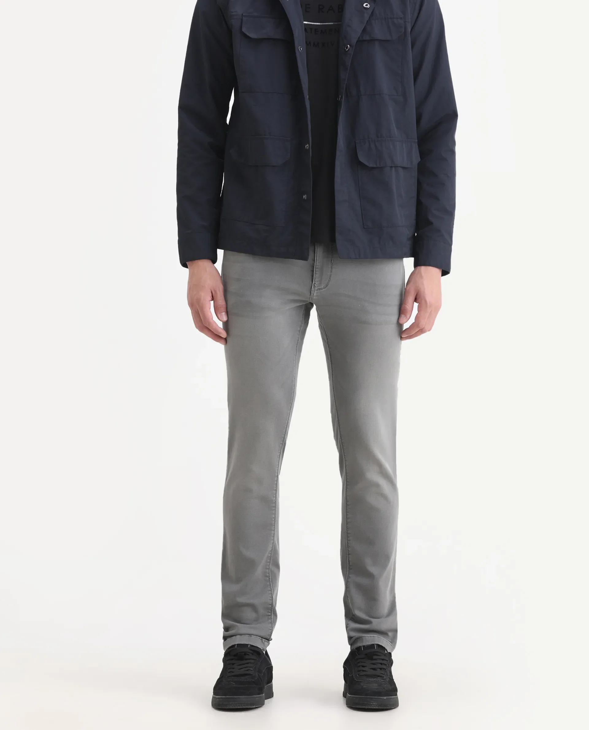 Rare Rabbit Men's Radley Grey Cotton Plain Hawk Slim Fit Jeans - Image 2