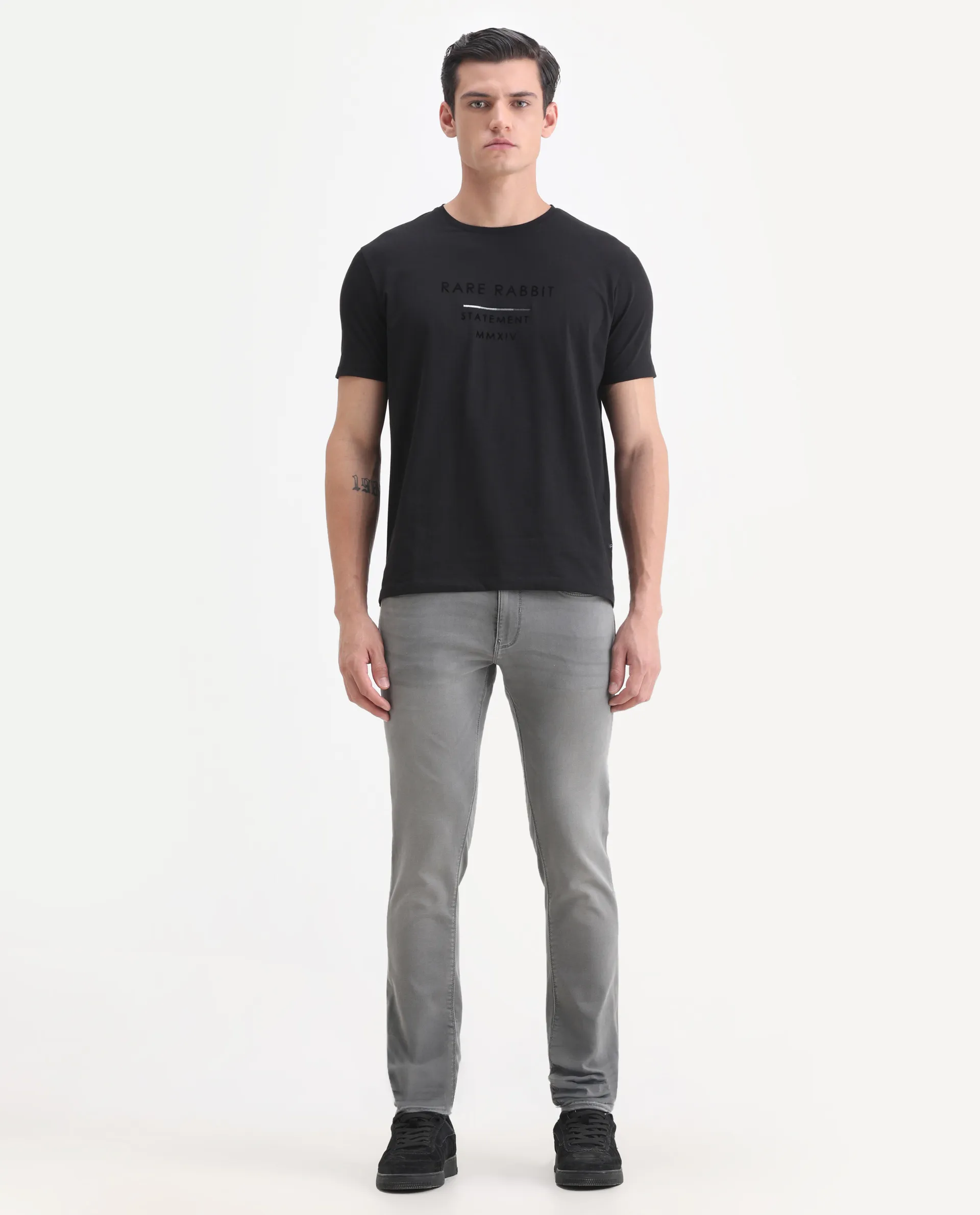 Rare Rabbit Men's Radley Grey Cotton Plain Hawk Slim Fit Jeans - Image 4