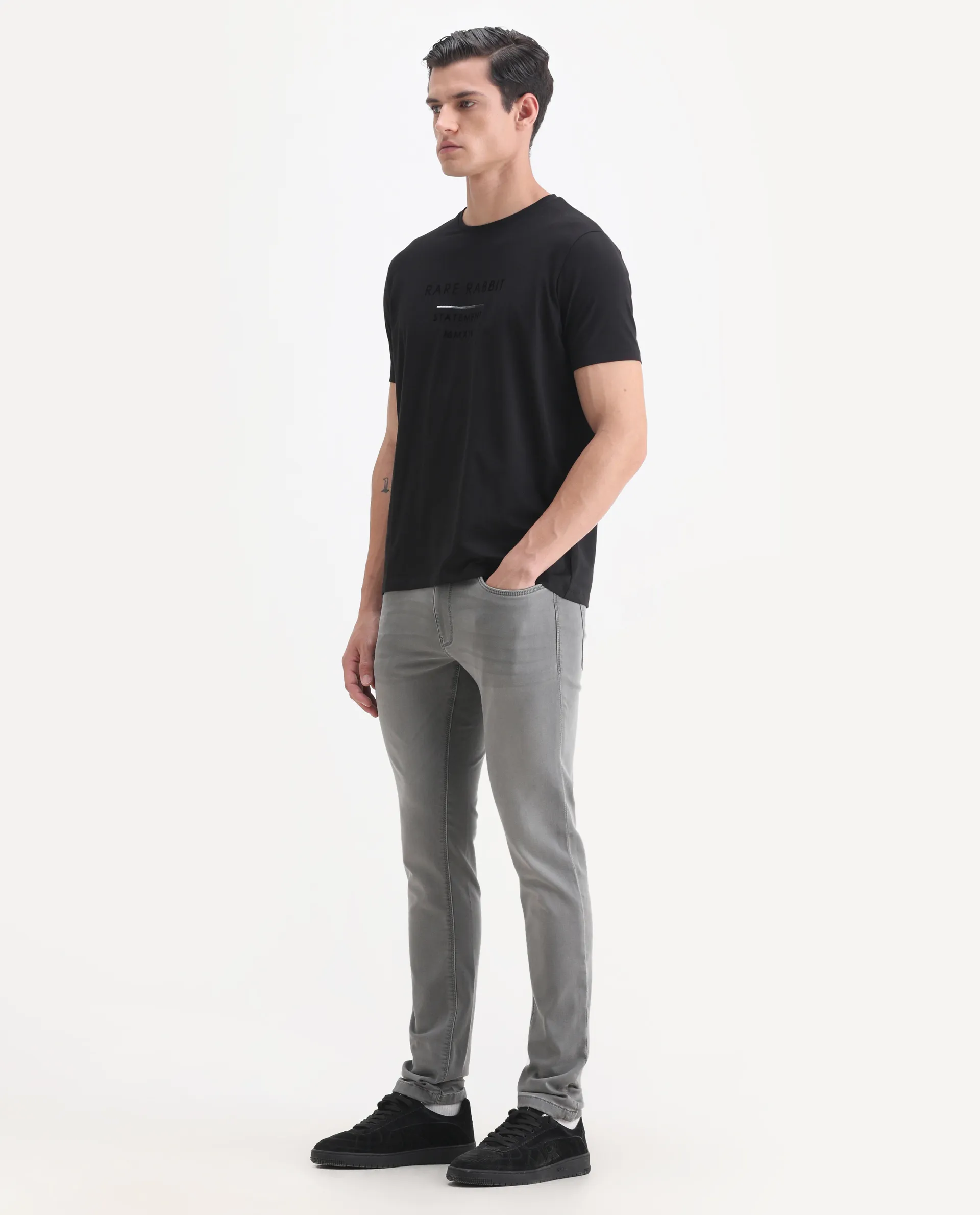 Rare Rabbit Men's Radley Grey Cotton Plain Hawk Slim Fit Jeans - Image 5