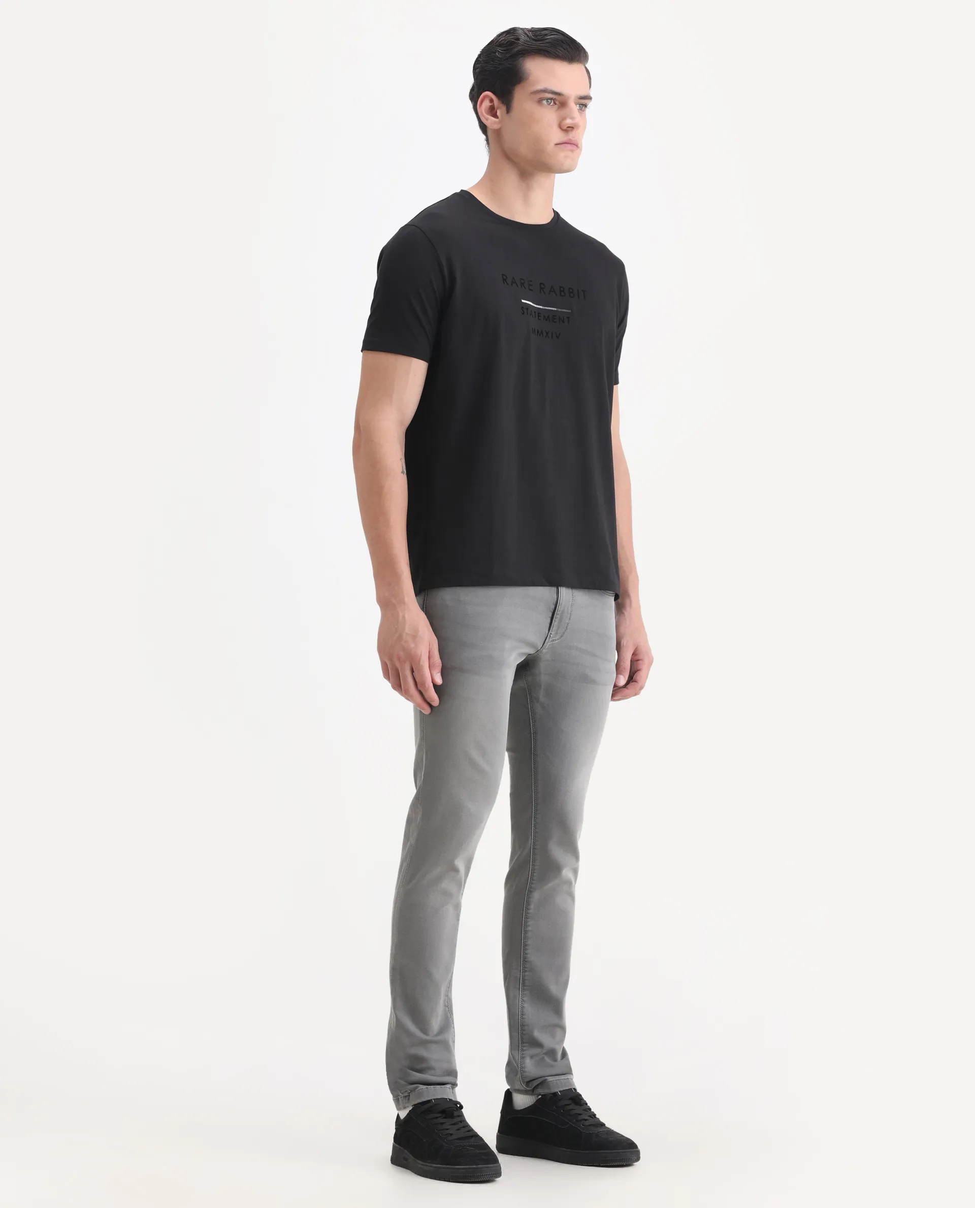 Rare Rabbit Men's Radley Grey Cotton Plain Hawk Slim Fit Jeans - Image 6
