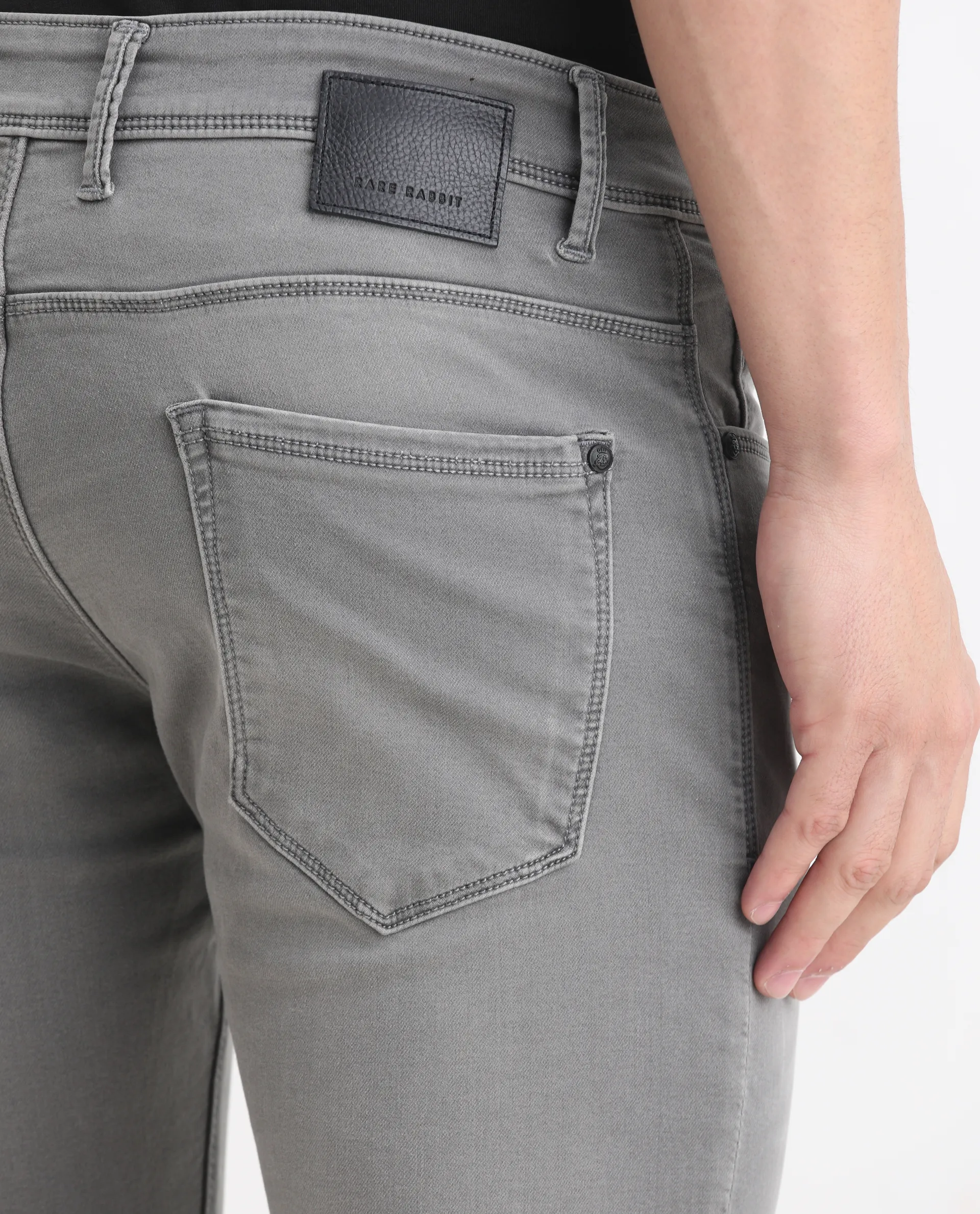 Rare Rabbit Men's Radley Grey Cotton Plain Hawk Slim Fit Jeans - Image 7