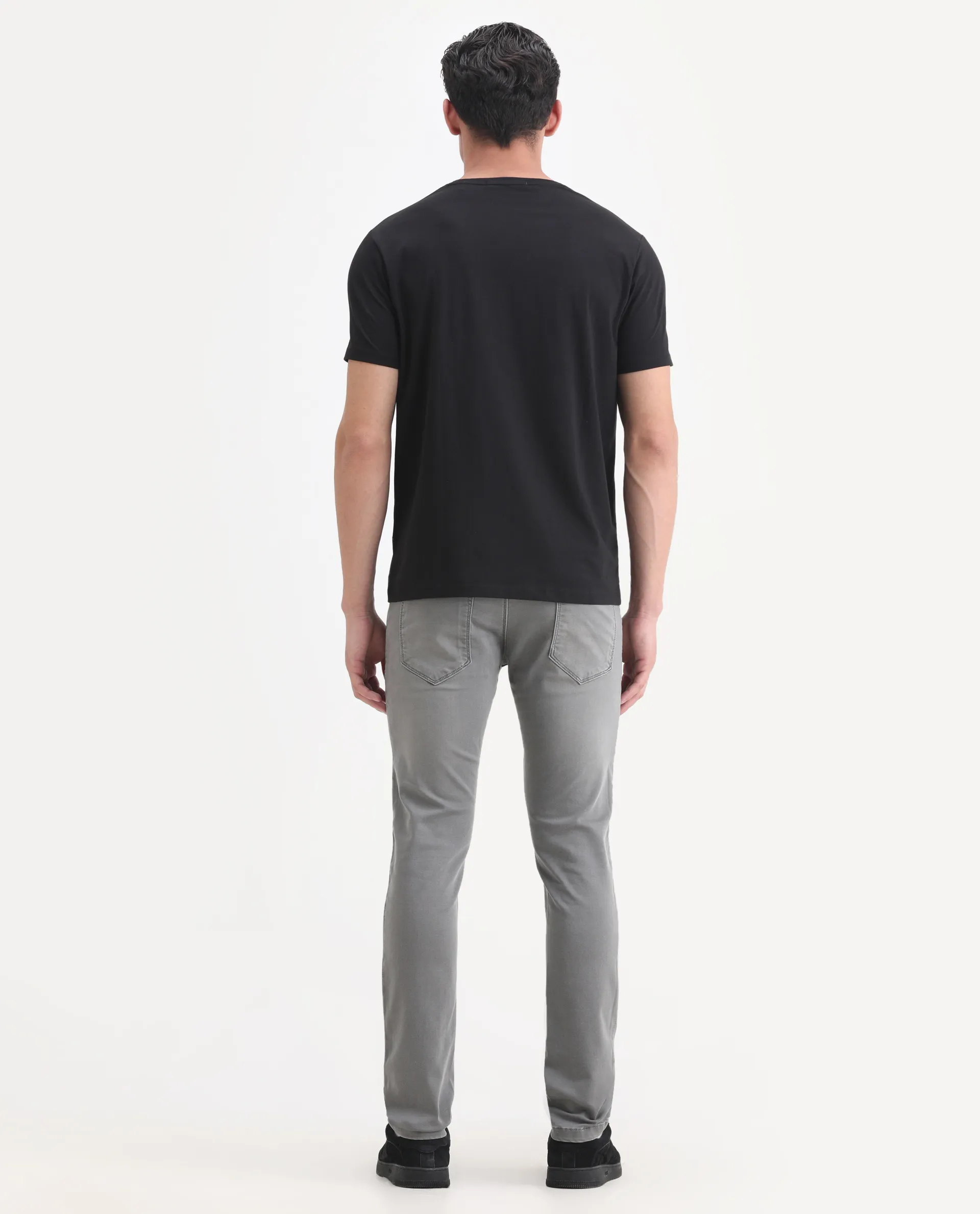 Rare Rabbit Men's Radley Grey Cotton Plain Hawk Slim Fit Jeans - Image 8