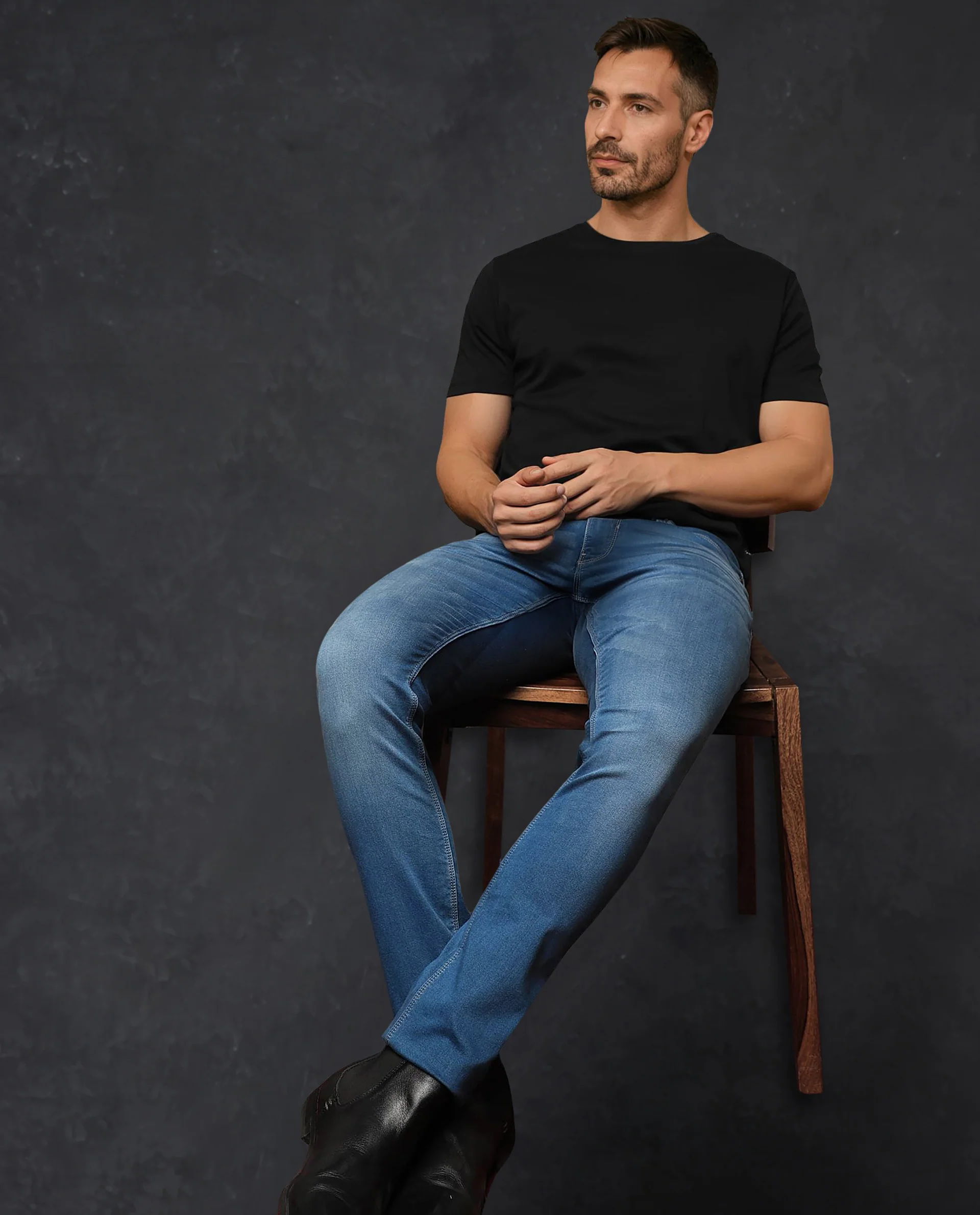Rare Rabbit Men's Radley Light Blue Cotton Plain Hawk Slim Fit Jeans - Image 2