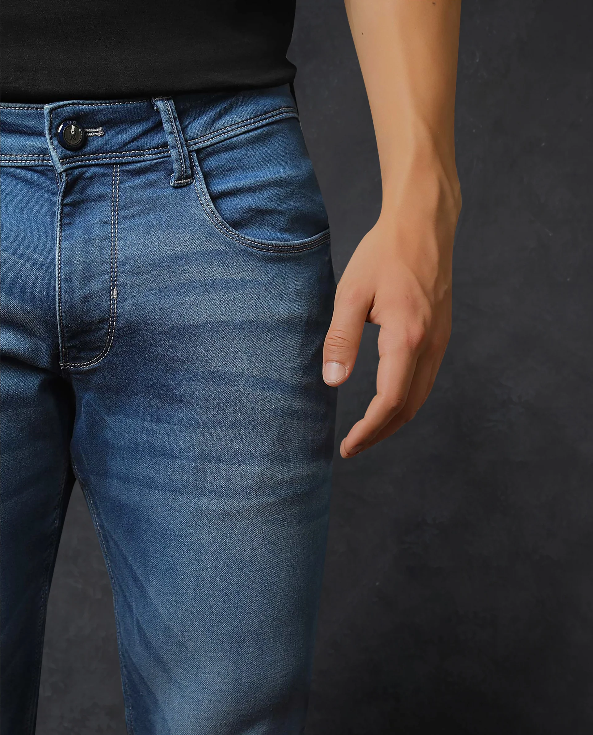 Rare Rabbit Men's Radley Light Blue Cotton Plain Hawk Slim Fit Jeans - Image 7