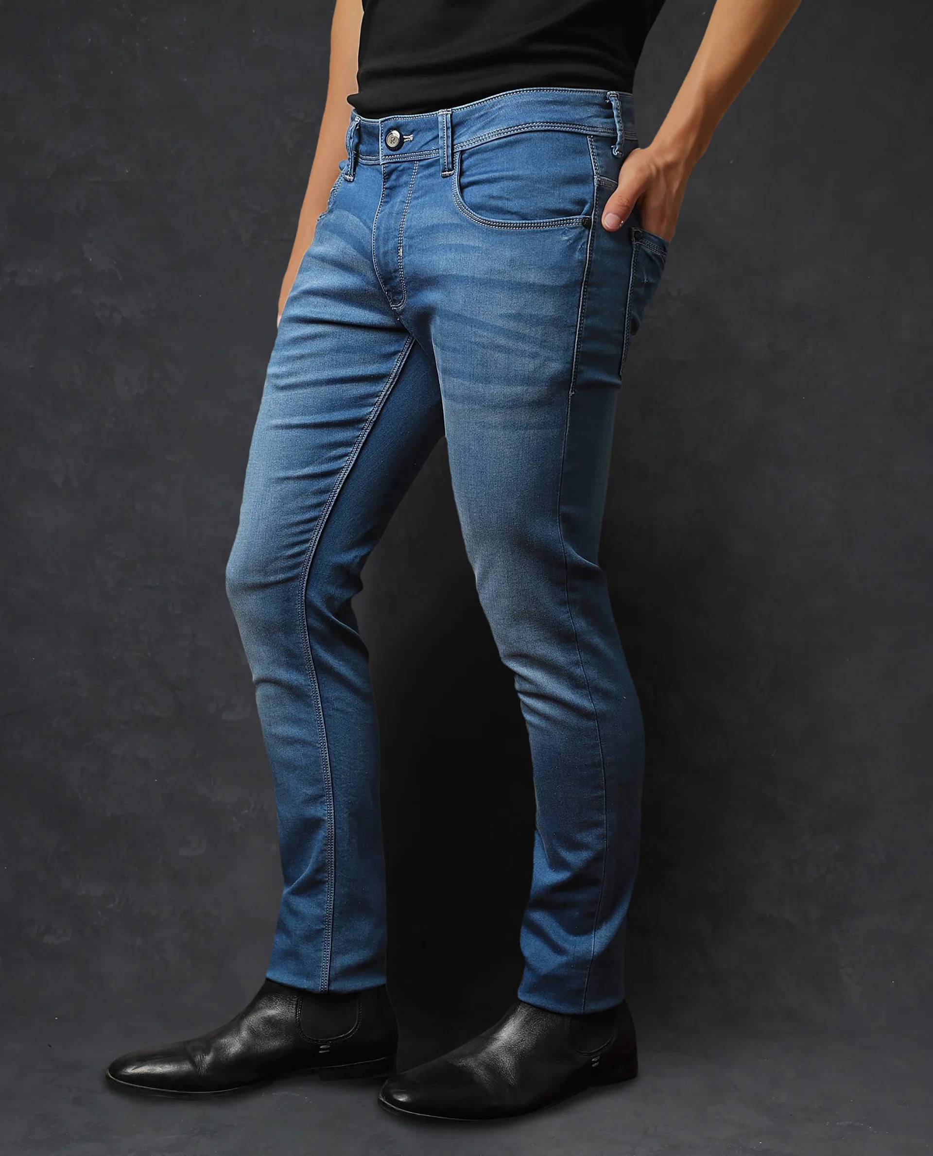 Rare Rabbit Men's Radley Light Blue Cotton Plain Hawk Slim Fit Jeans - Image 8