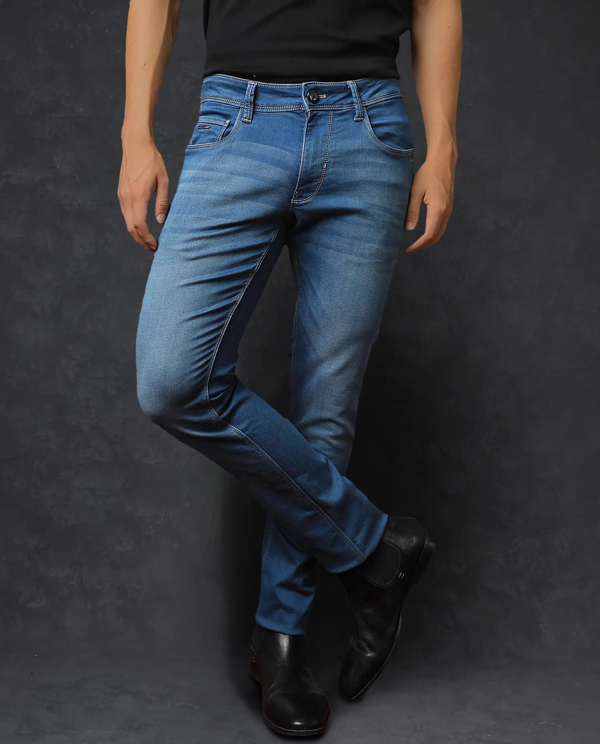 Rare Rabbit Men's Radley Light Blue Cotton Plain Hawk Slim Fit Jeans - Image 9