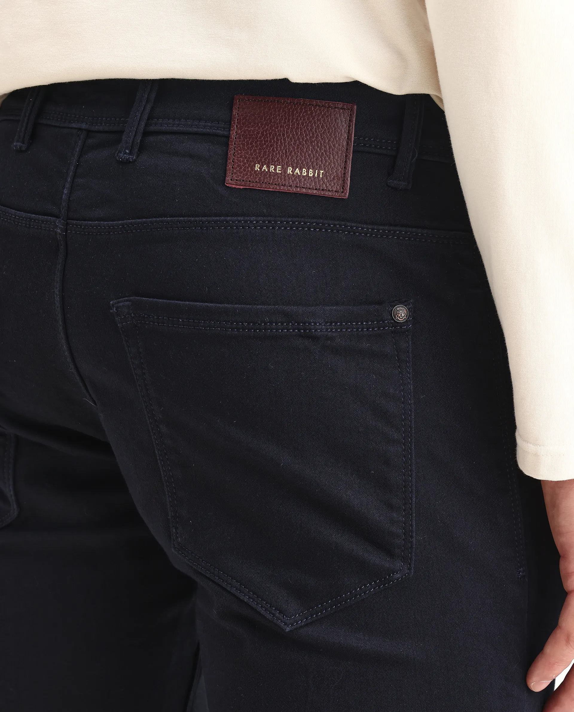 Rare Rabbit Men's Radley Navy Cotton Plain Hawk Slim Fit Jeans - Image 4