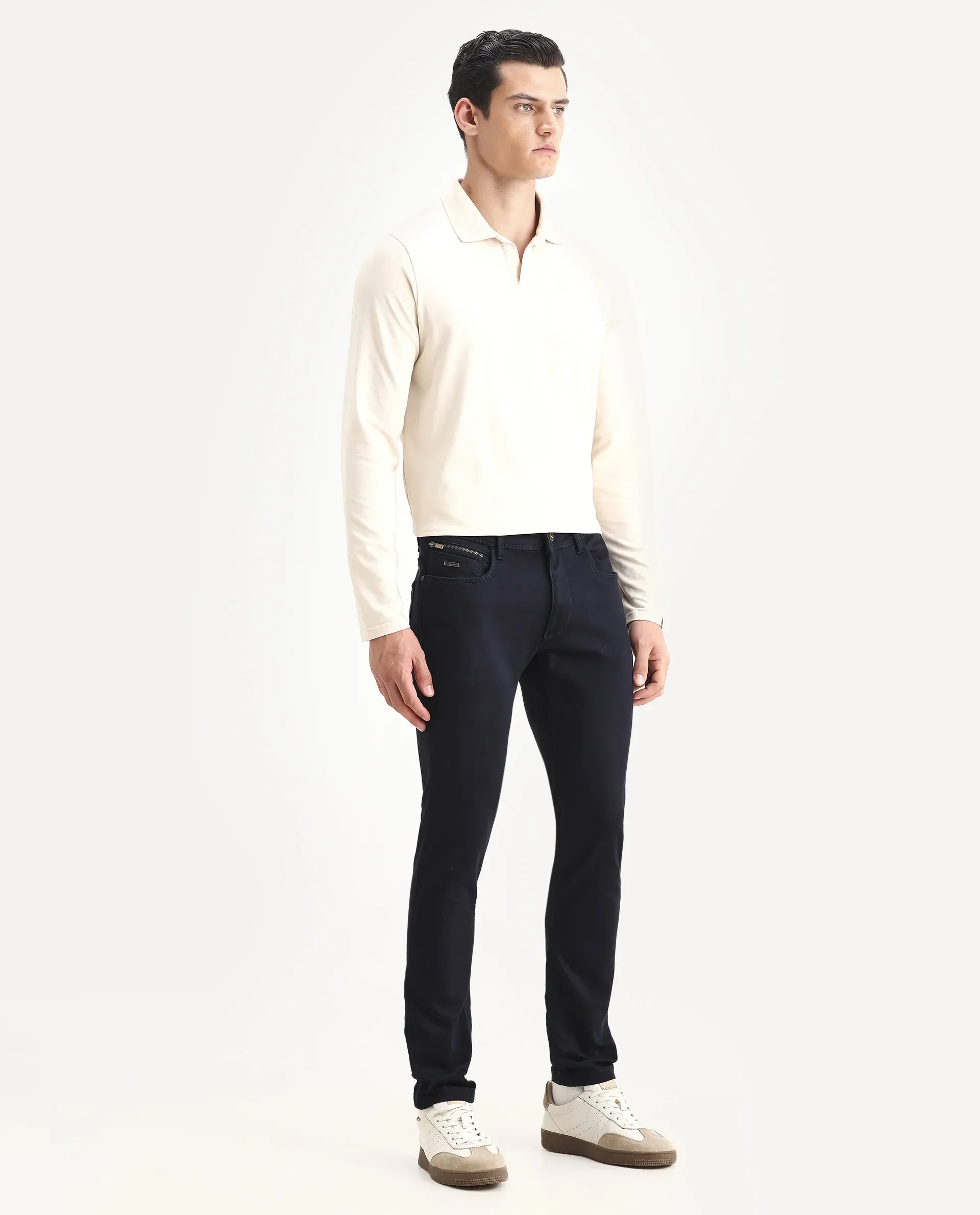Rare Rabbit Men's Radley Navy Cotton Plain Hawk Slim Fit Jeans - Image 7