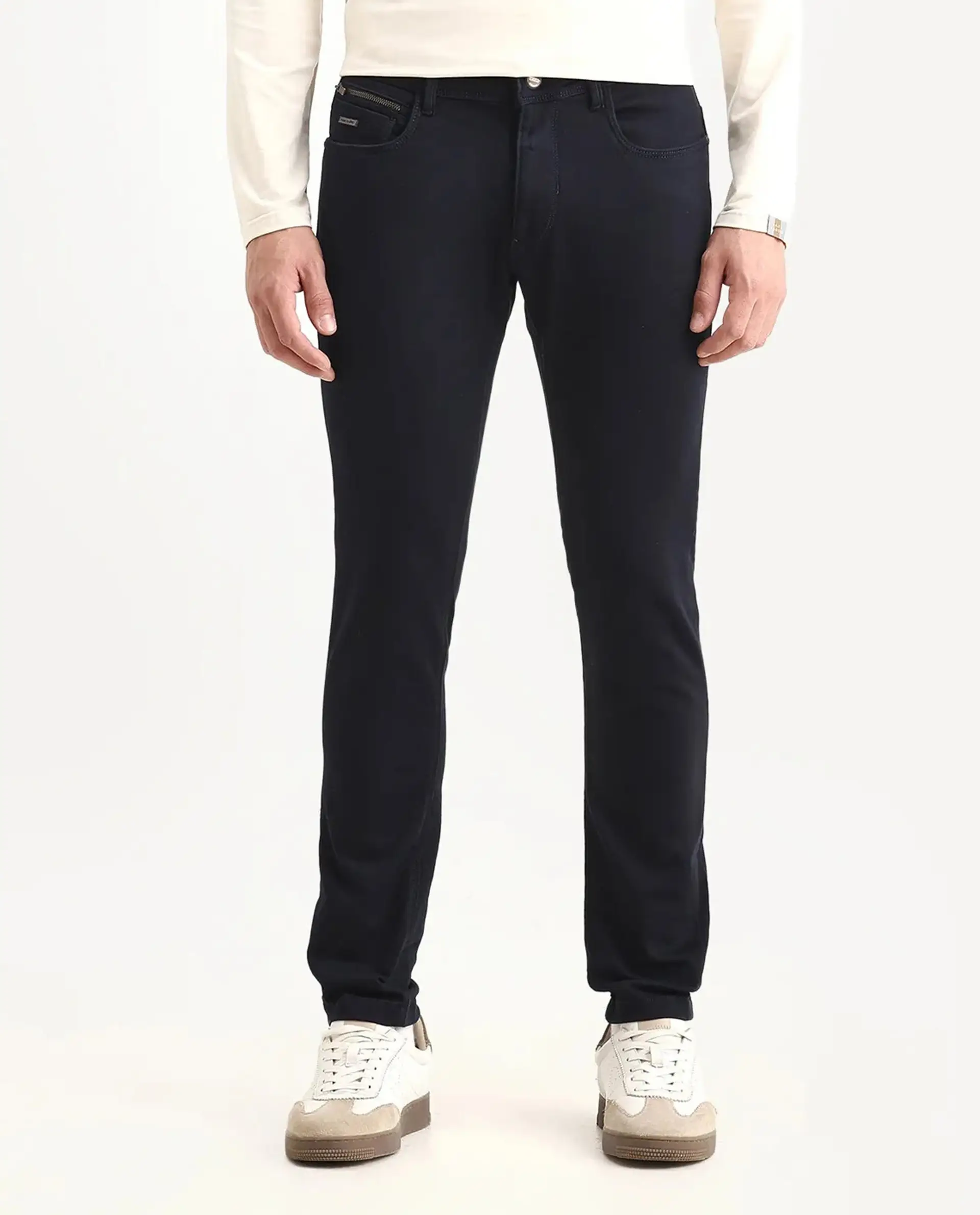 Rare Rabbit Men's Radley Navy Cotton Plain Hawk Slim Fit Jeans - Image 9