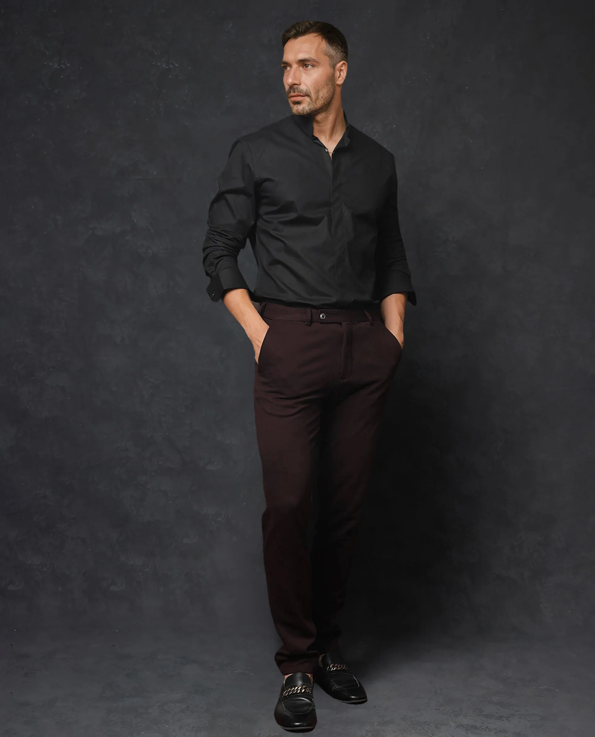 Rare Rabbit Men's Radon Black Cotton Plain Tailored Fit Full Sleeve Mandarin Collar Shirt - Image 2