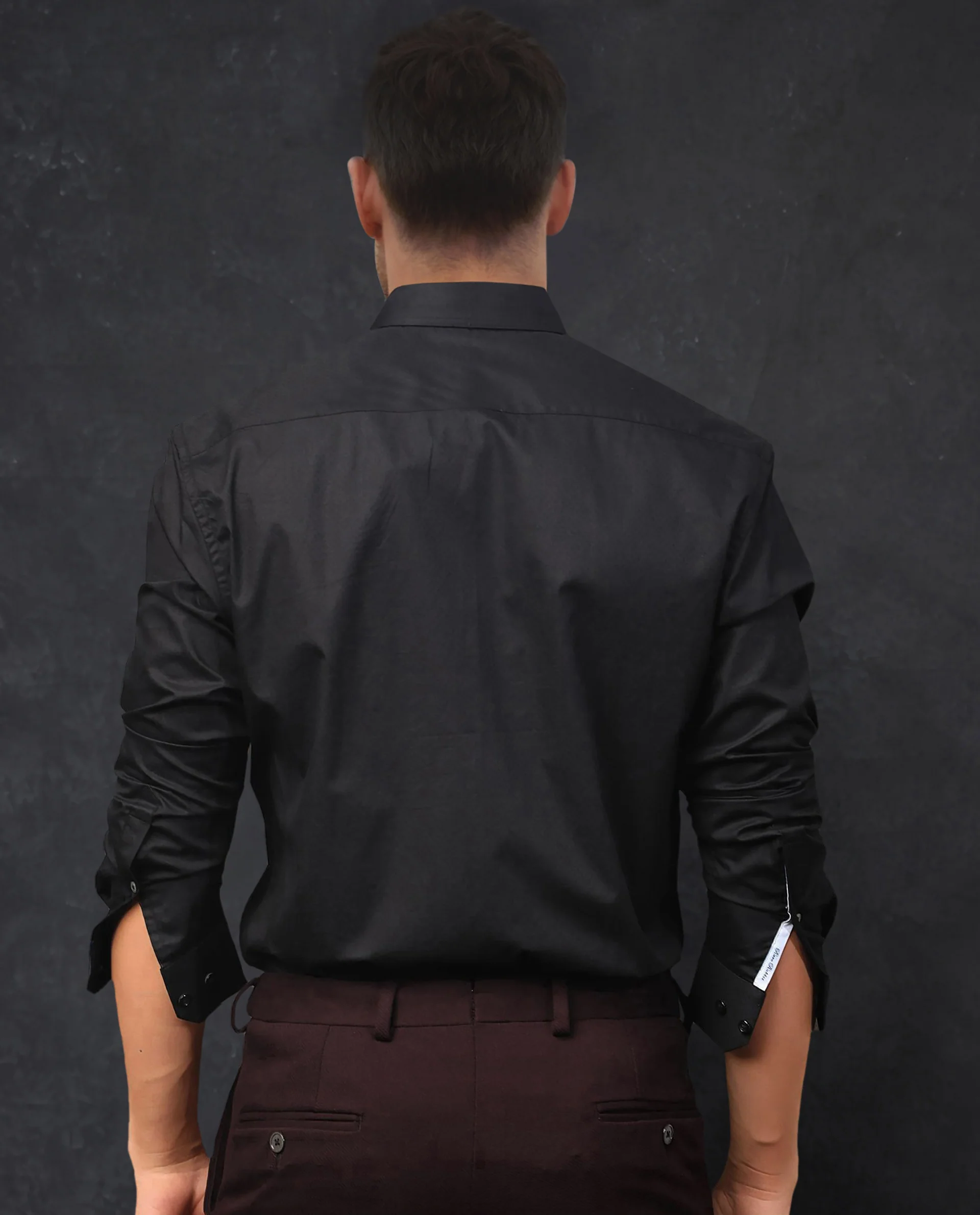 Rare Rabbit Men's Radon Black Cotton Plain Tailored Fit Full Sleeve Mandarin Collar Shirt - Image 6