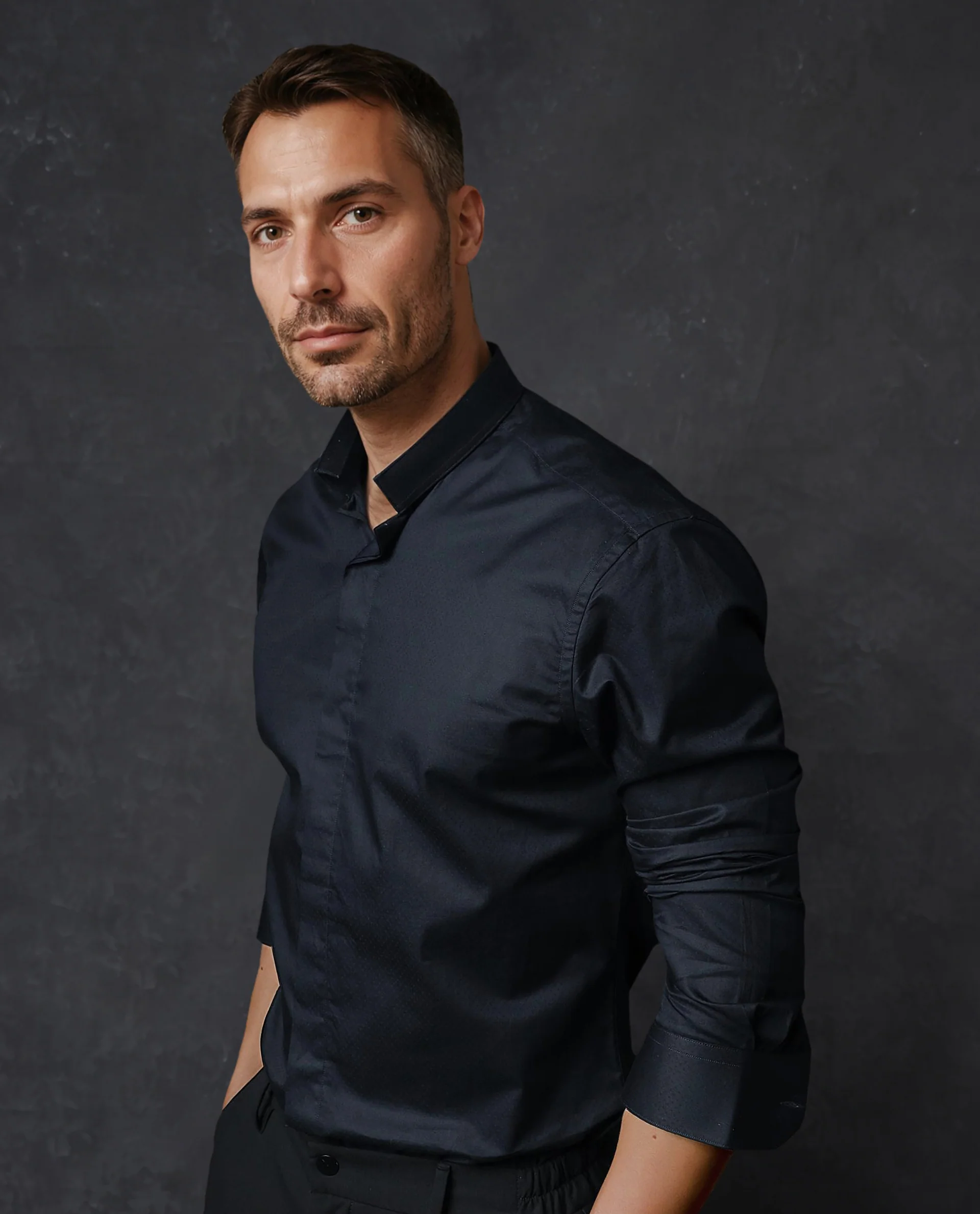 Rare Rabbit Men's Radon Navy Cotton Plain Tailored Fit Full Sleeve Mandarin Collar Shirt - Image 7