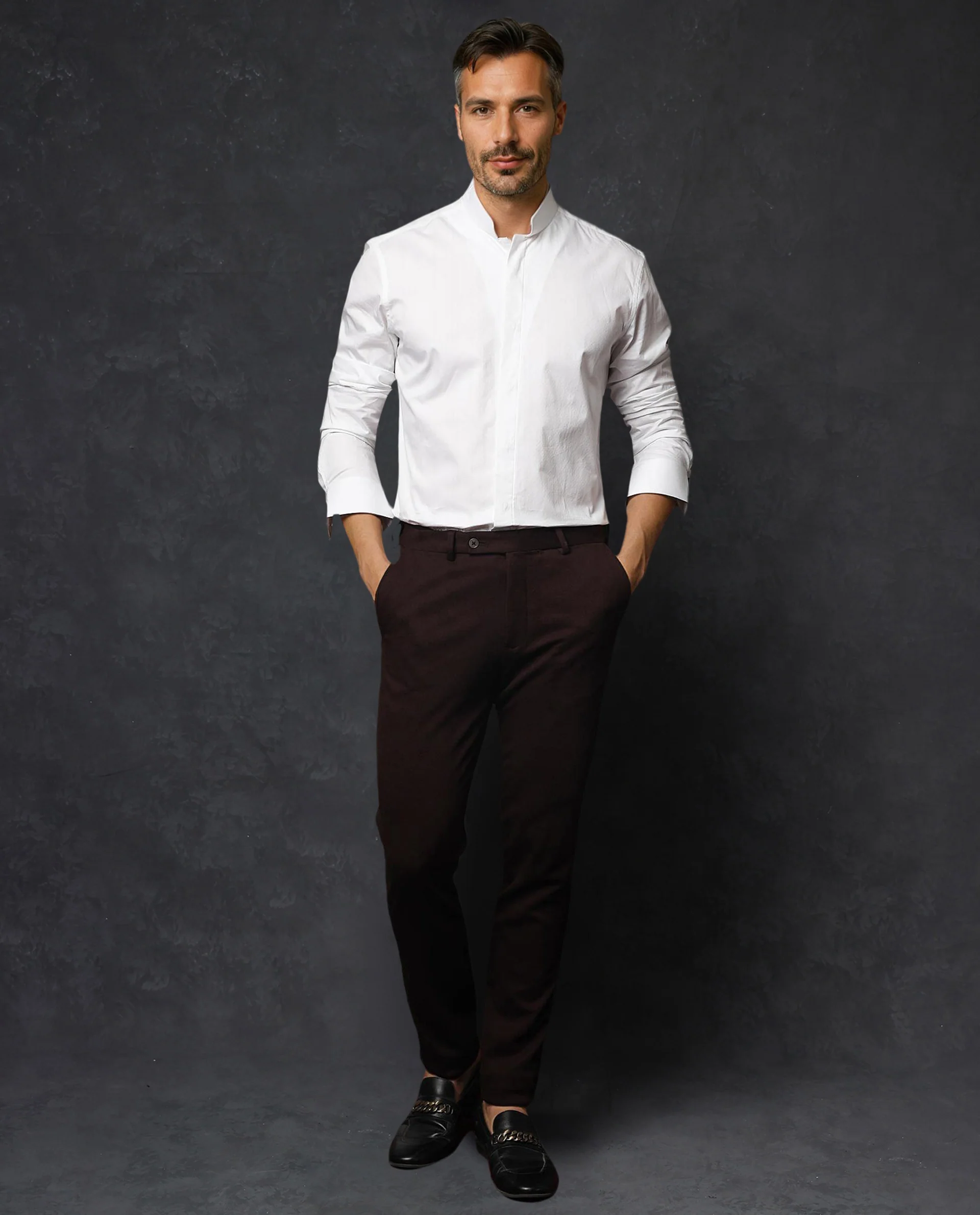 Rare Rabbit Men's Radon White Cotton Plain Tailored Fit Full Sleeve Mandarin Collar Shirt - Image 2