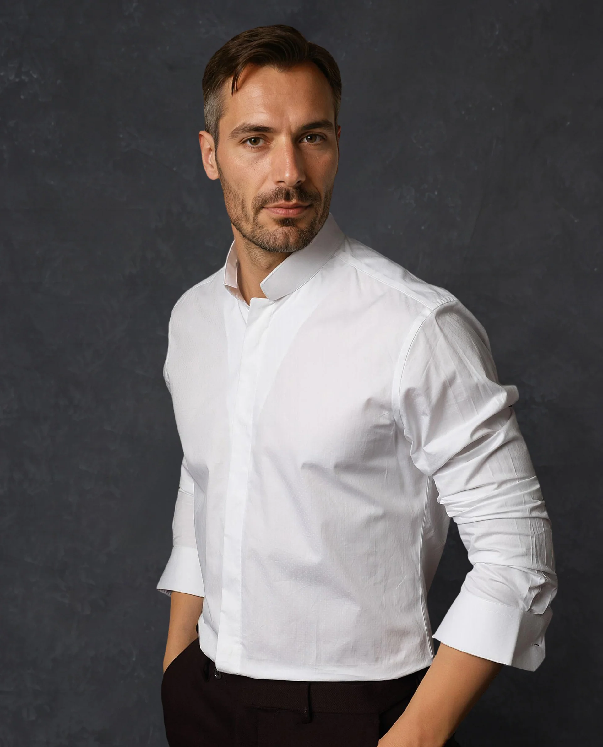 Rare Rabbit Men's Radon White Cotton Plain Tailored Fit Full Sleeve Mandarin Collar Shirt - Image 3